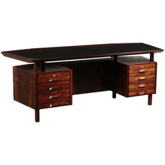 Desk, Jacaranda Veneer and Leather, Italy 1960s Italian Production