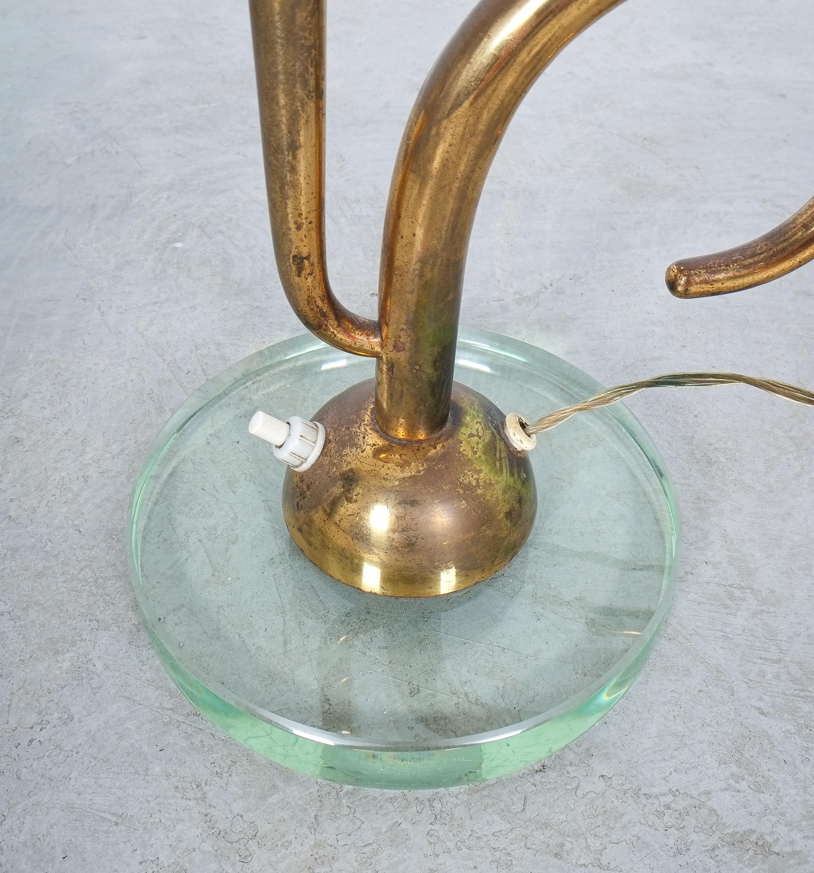 Italian Desk Lamp Brass Glass, Italy Midcentury For Sale