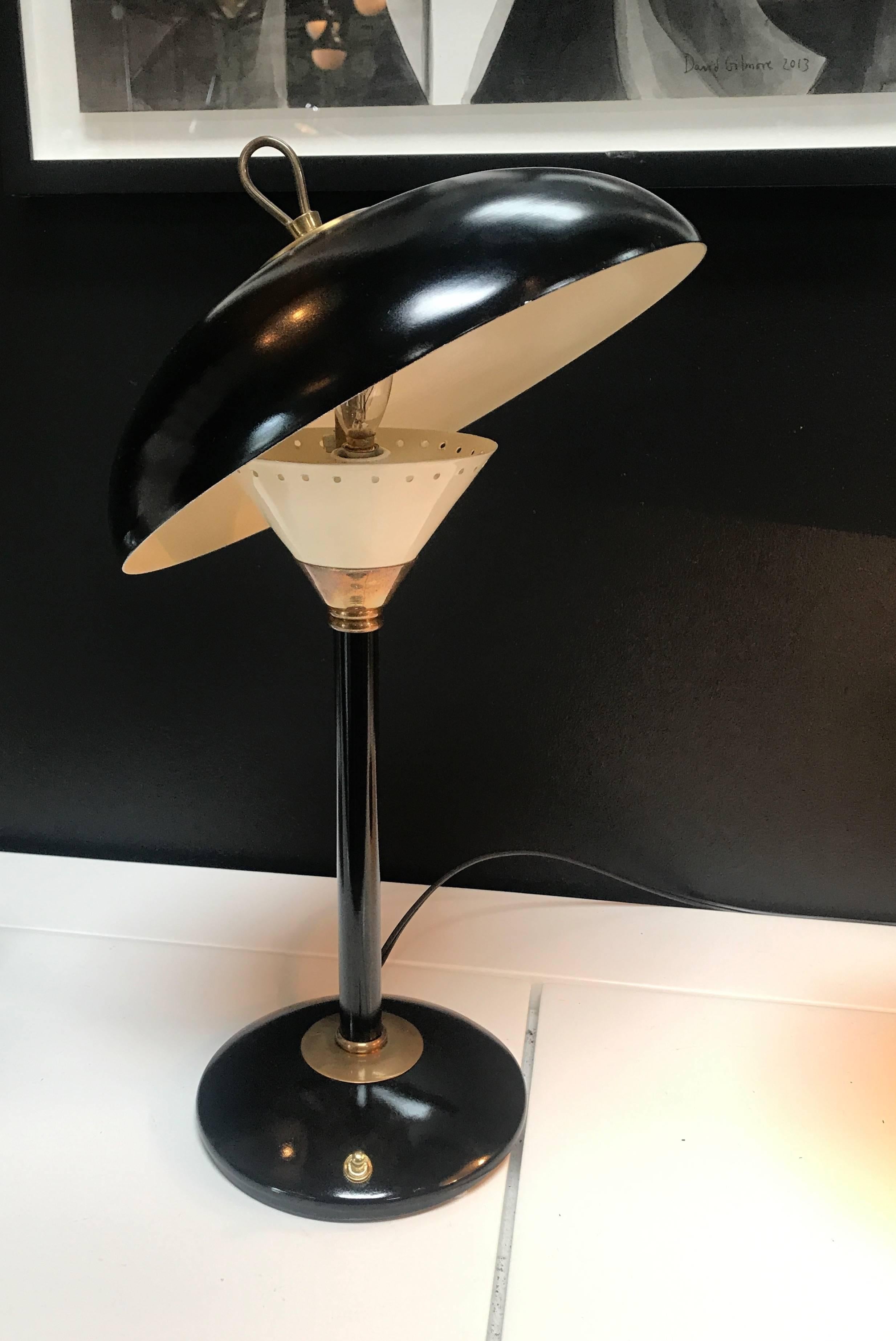 Modern Desk Lamp in Brass and Black Metal, Italian, 1950s