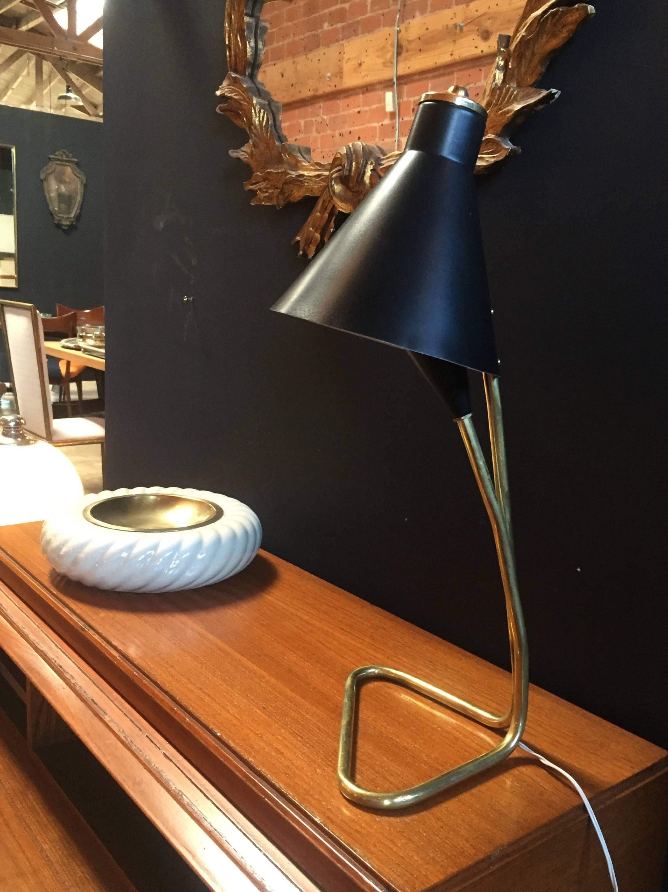 Desk Lamp in Brass and Dark Blue Metal, Italian, 1950s 3