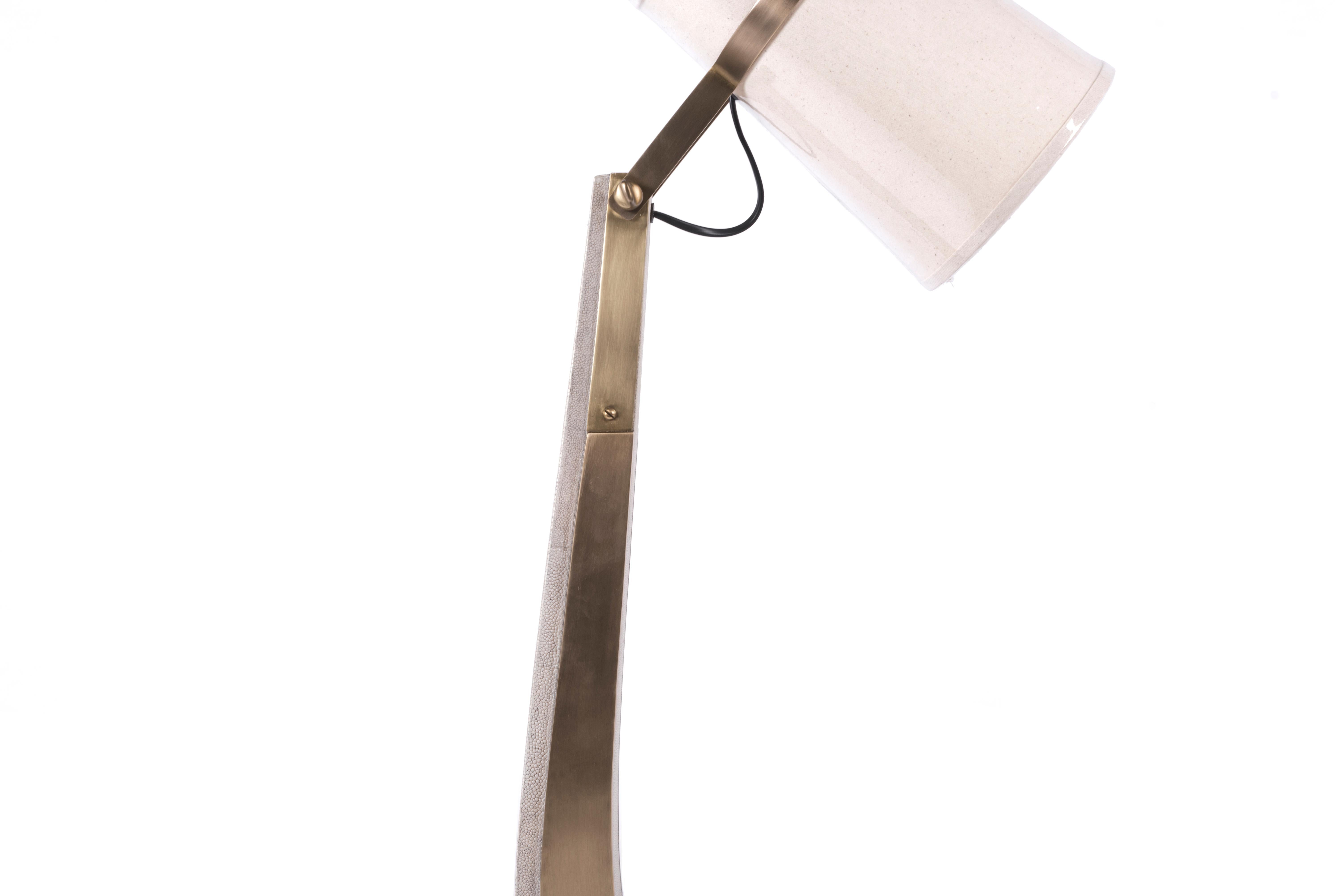 Hand-Crafted Desk Lamp in Cream Shagreen and Bronze Patina Brass by R&Y Augousti For Sale