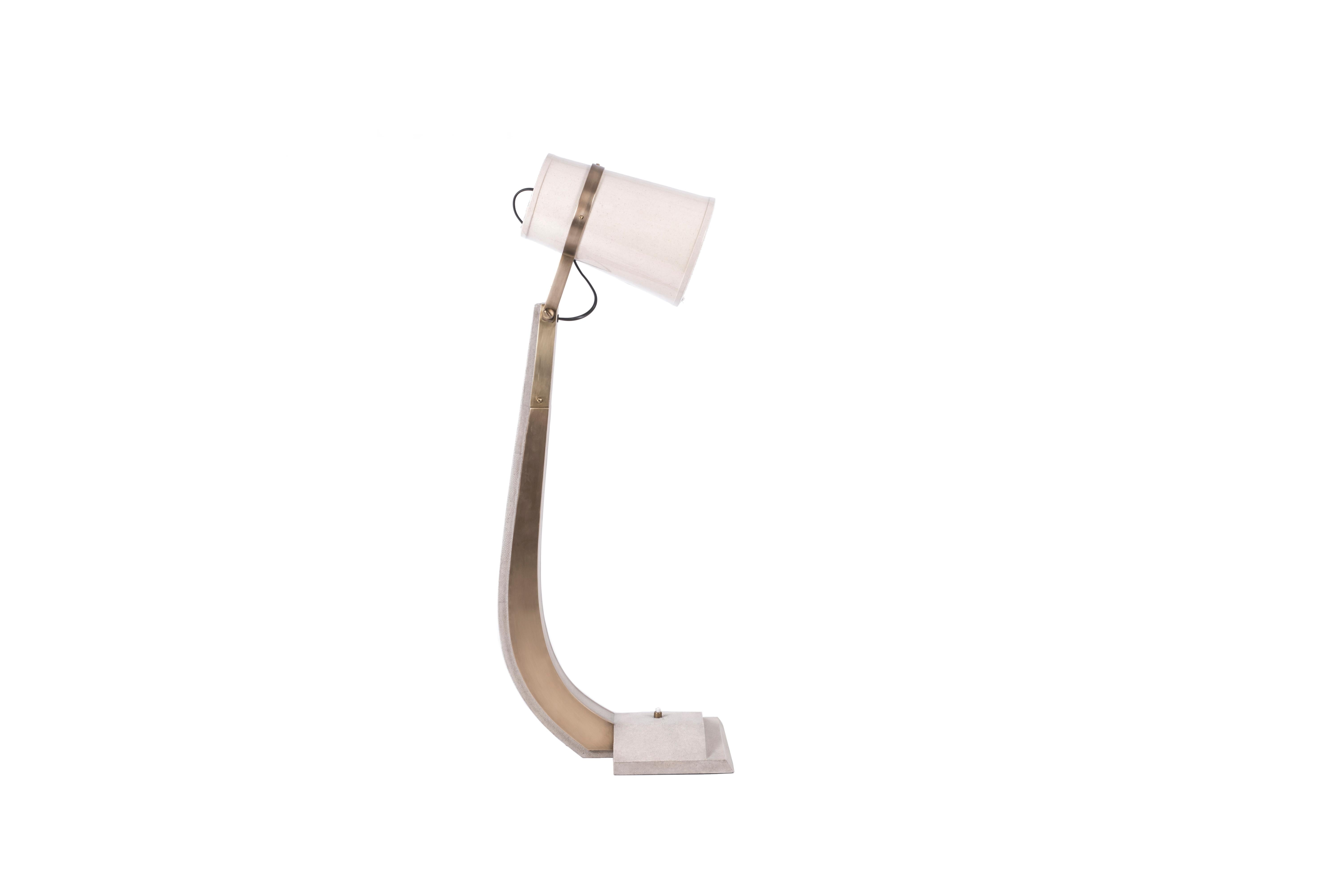 Desk Lamp in Cream Shagreen and Bronze Patina Brass by R&Y Augousti For Sale 1