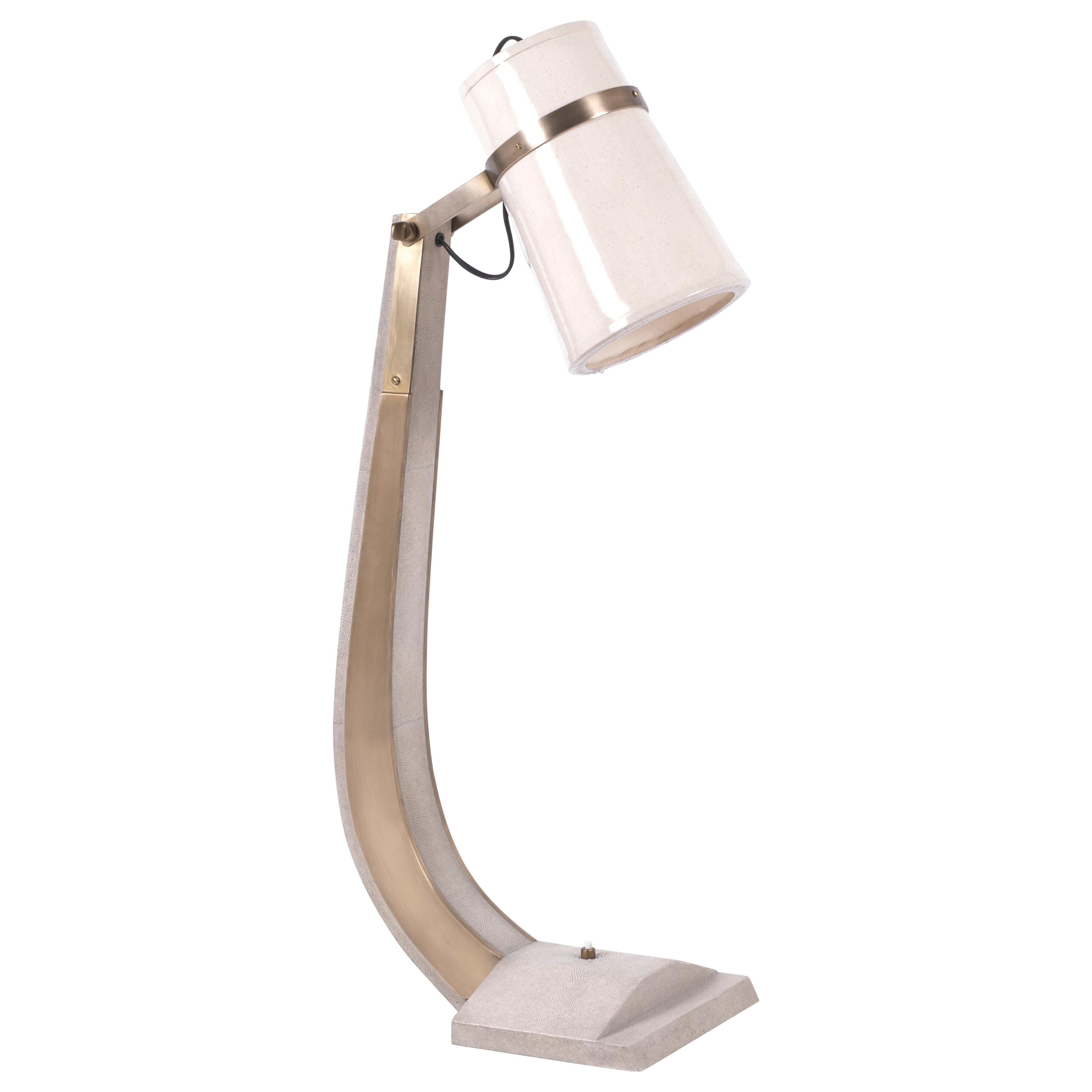 Desk Lamp in Cream Shagreen and Bronze Patina Brass by R&Y Augousti For Sale