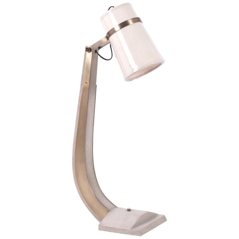 Desk Lamp in Cream Shagreen and Bronze Patina Brass by R&Y Augousti For Sale