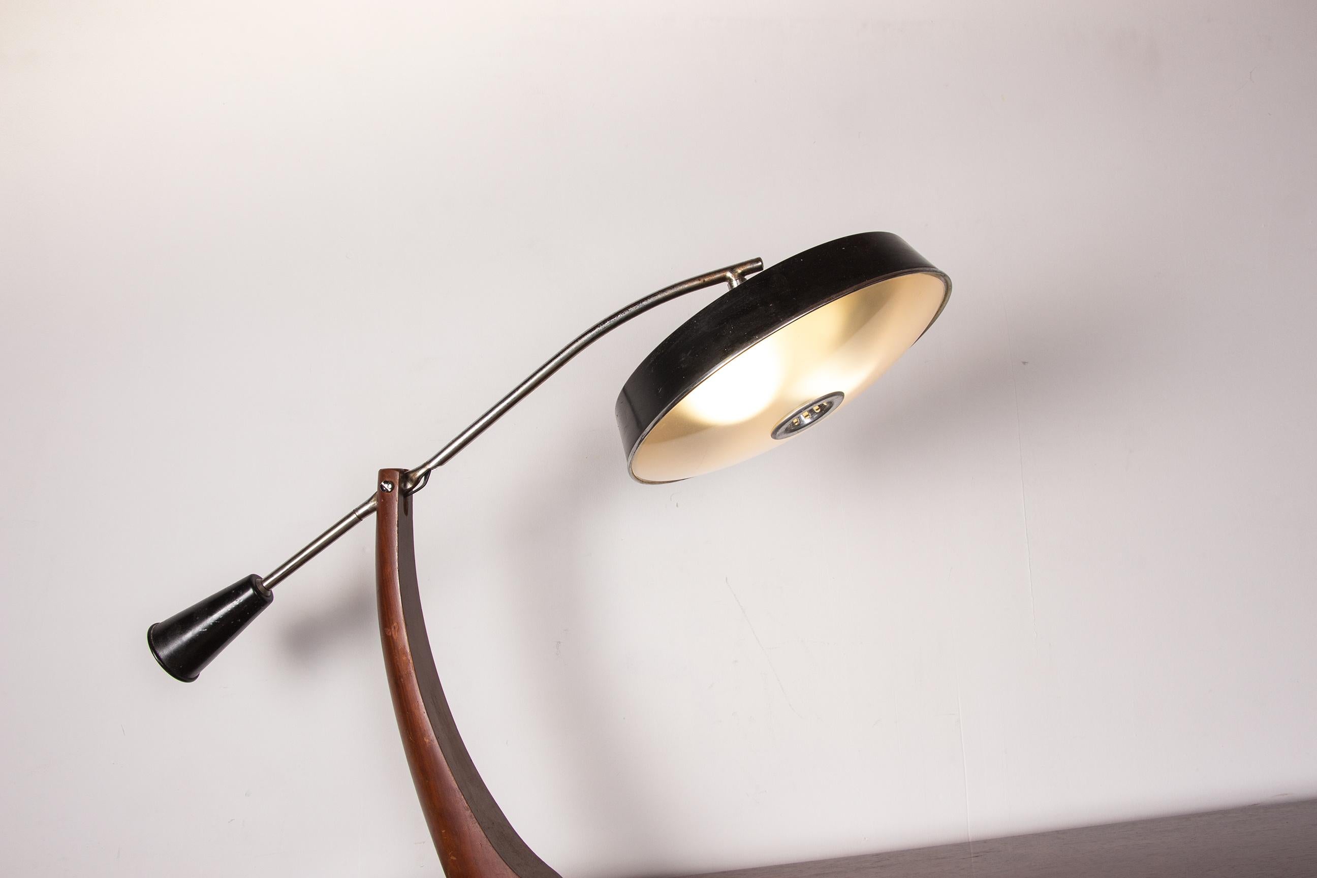 Desk lamp in Teak and black lacquered metal President Model by Fase 1960. For Sale 2