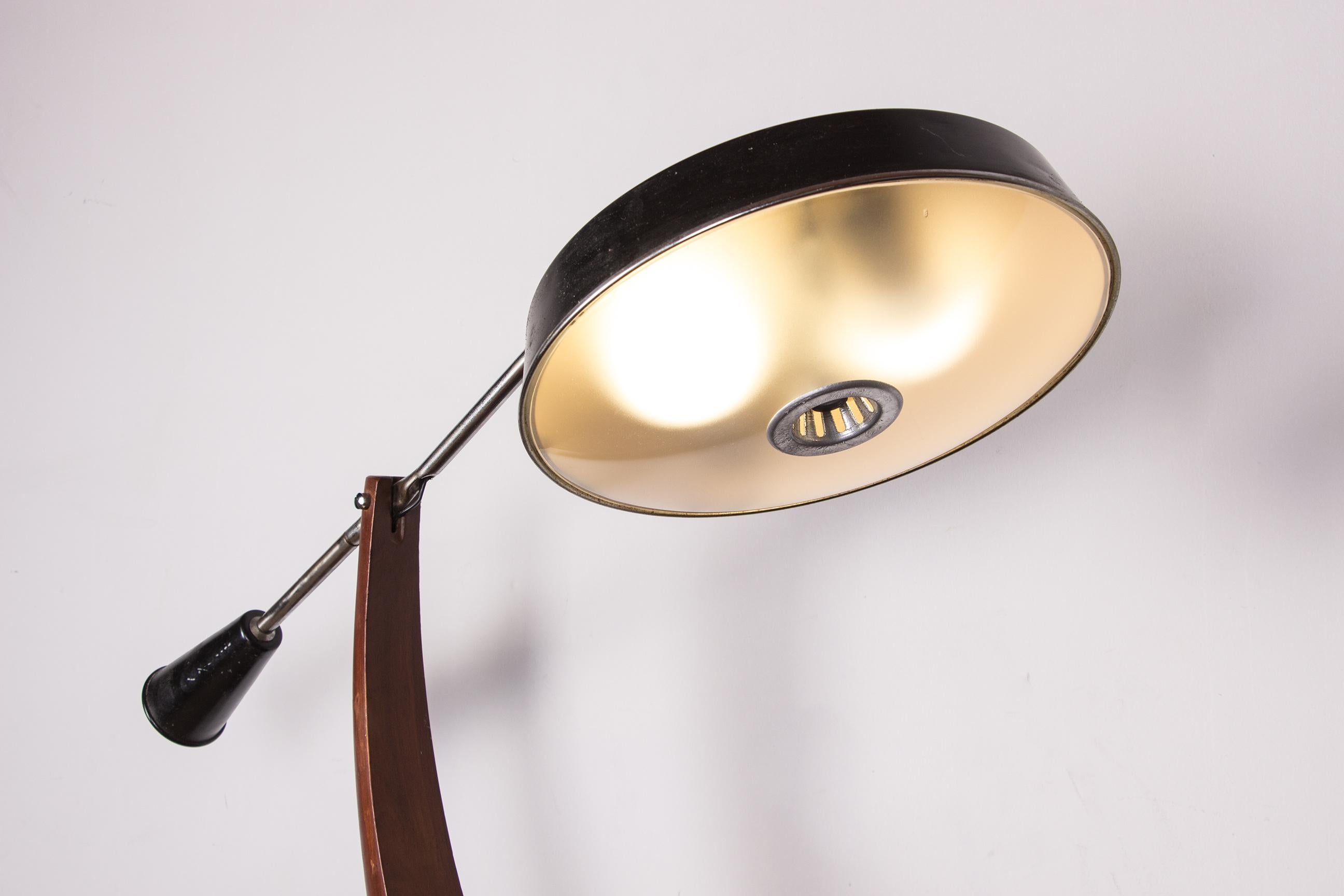 Desk lamp in Teak and black lacquered metal President Model by Fase 1960. For Sale 4