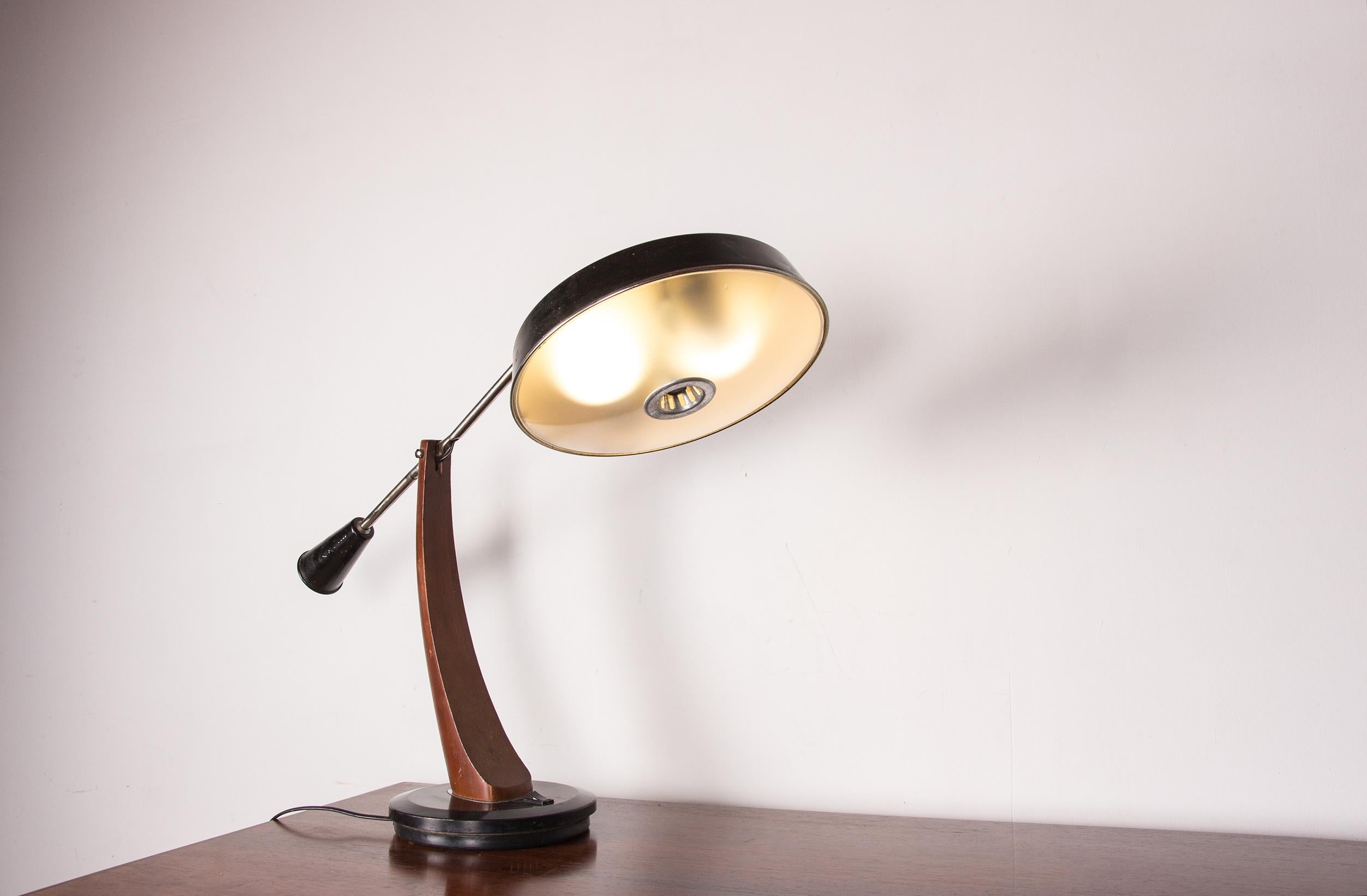 Desk lamp in Teak and black lacquered metal President Model by Fase 1960. For Sale 5