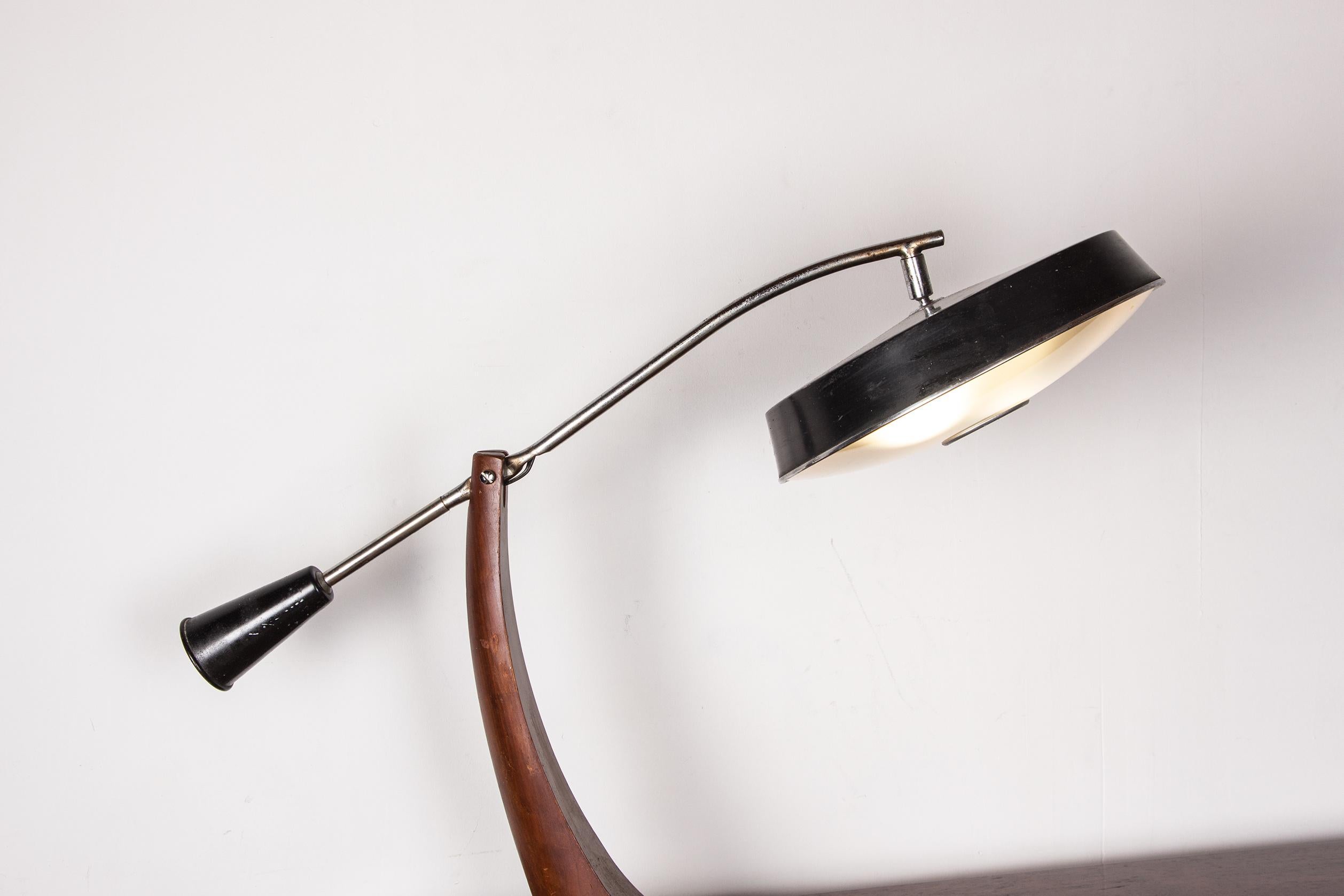 Mid-20th Century Desk lamp in Teak and black lacquered metal President Model by Fase 1960.