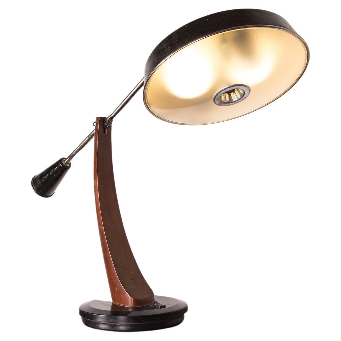 Desk lamp in Teak and black lacquered metal President Model by Fase 1960. For Sale
