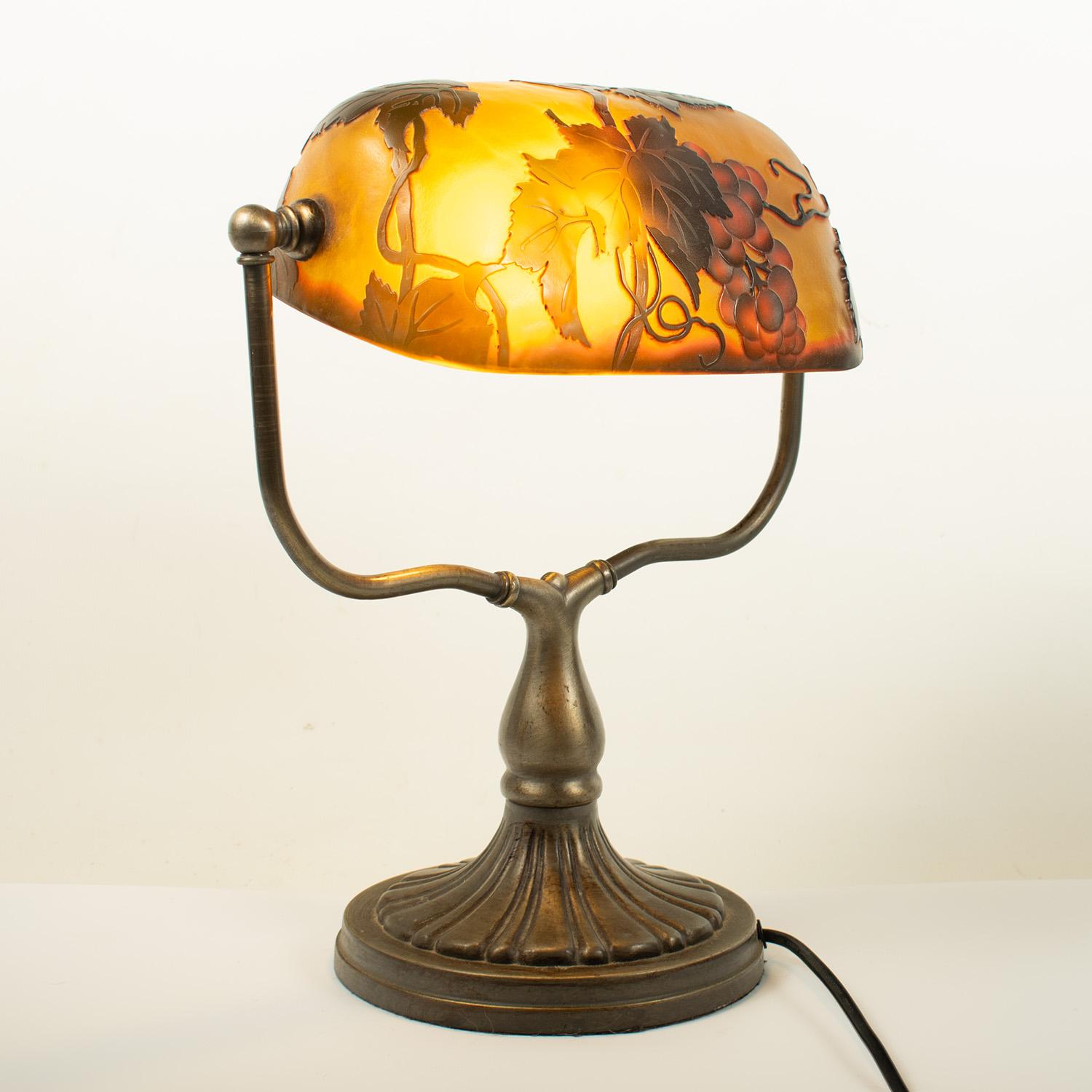 European Art Nouveau Desk lamp in the style of Emile GALLE with multilayer glass For Sale