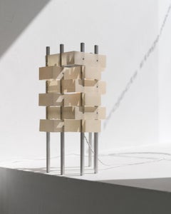 Desk lamp with aluminium and painted calico