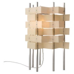 Desk lamp with aluminium and painted calico