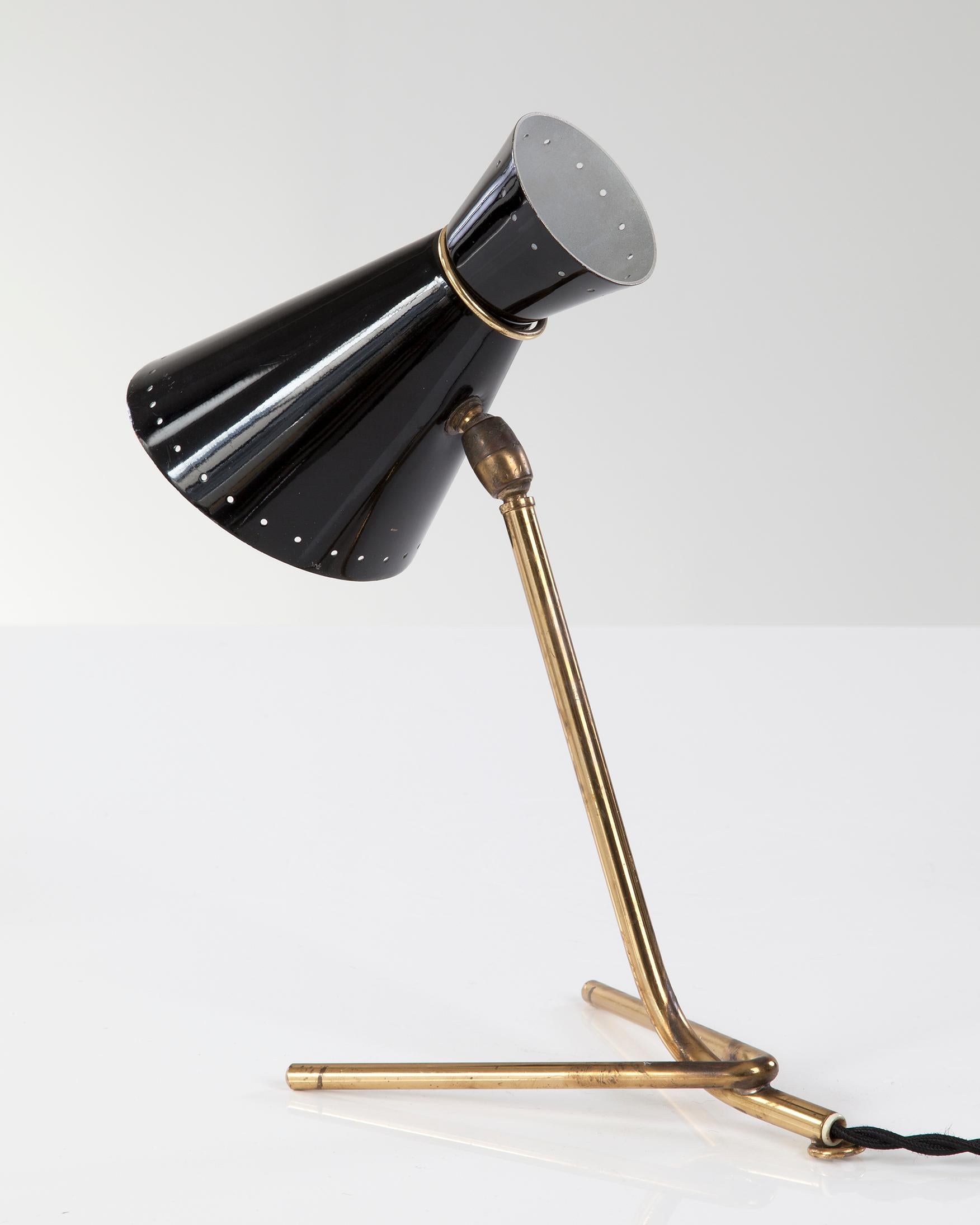 Modern Desk Lamp with Bronze Base and Black Aluminum Shade, 1950s