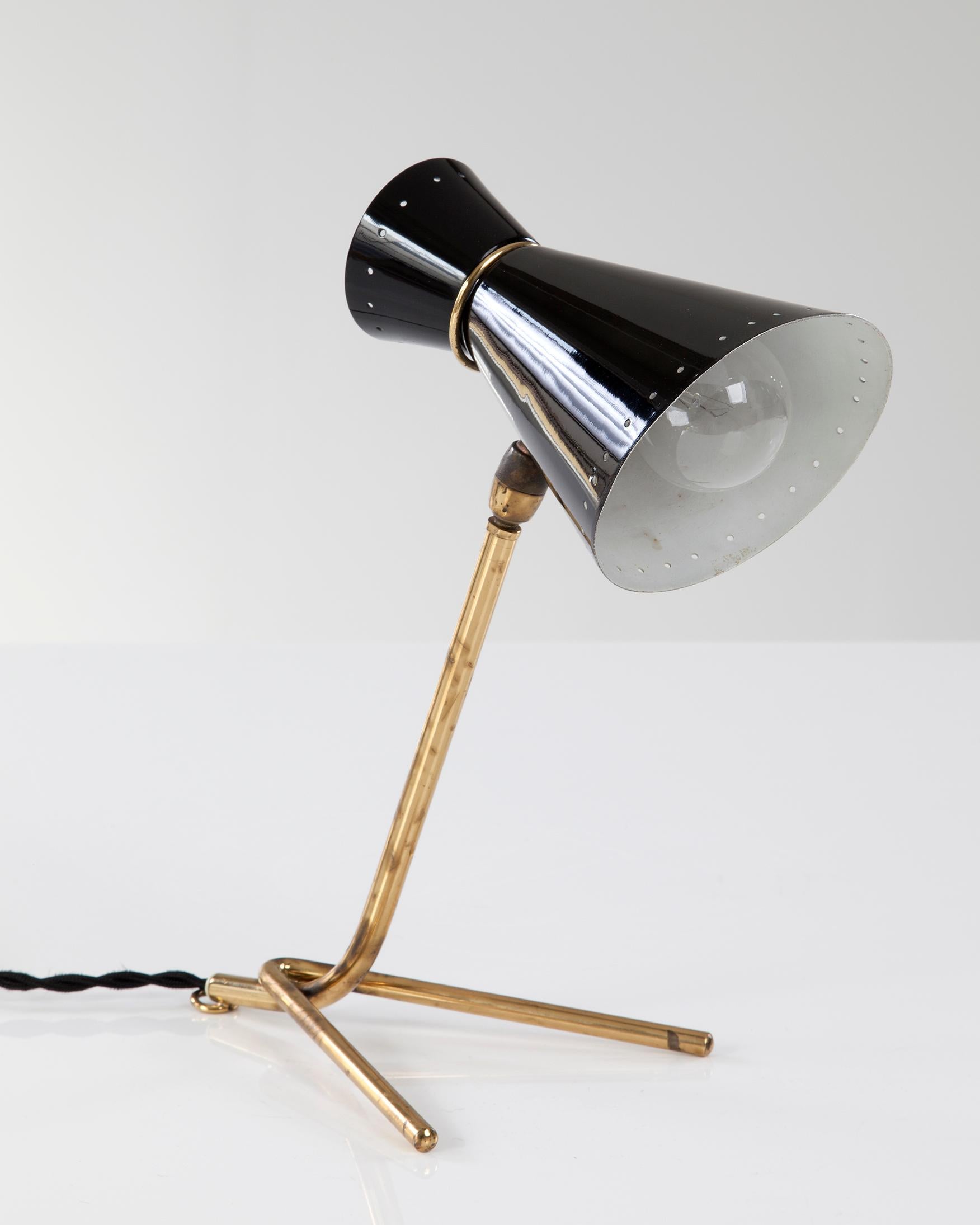 Swedish Desk Lamp with Bronze Base and Black Aluminum Shade, 1950s