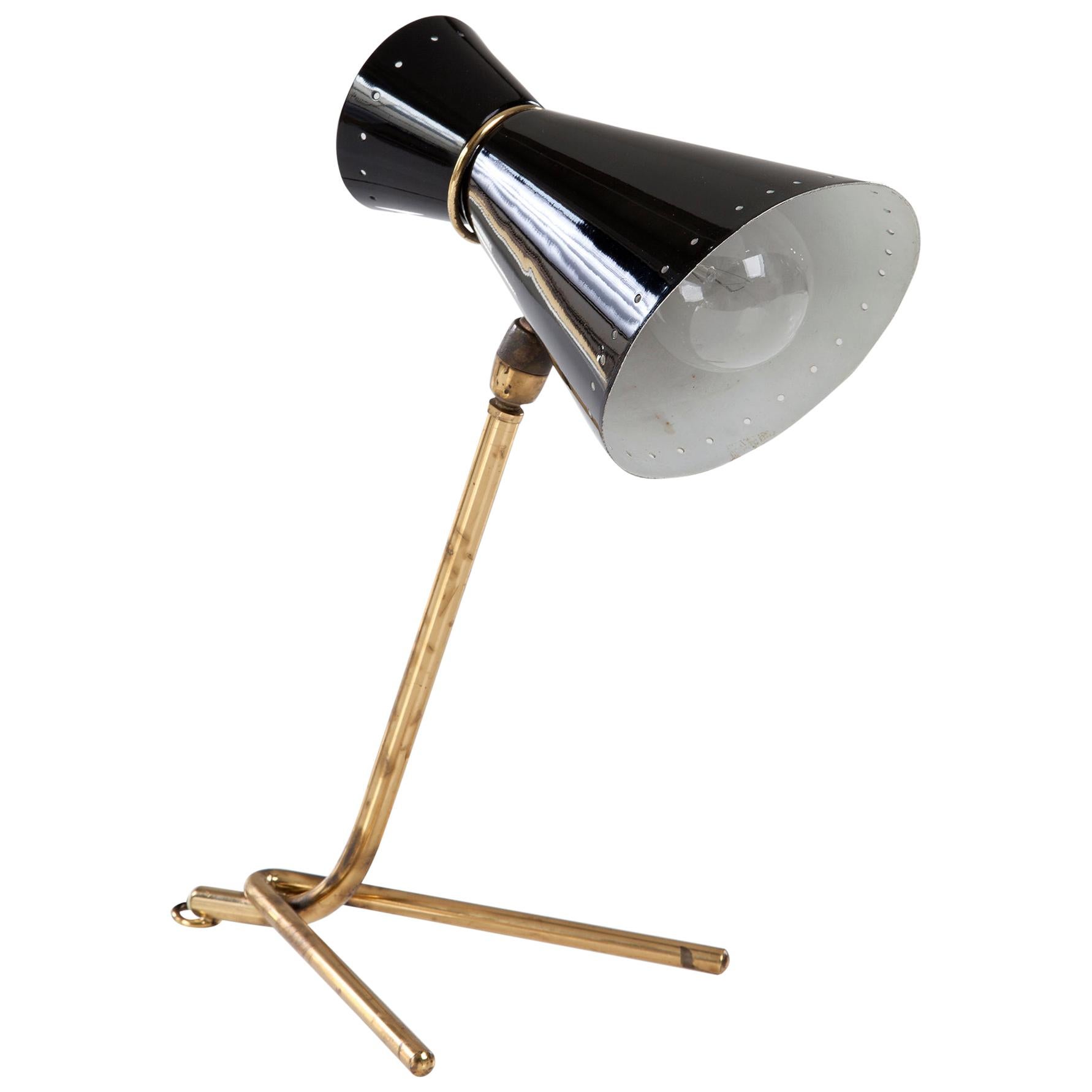 Desk Lamp with Bronze Base and Black Aluminum Shade, 1950s