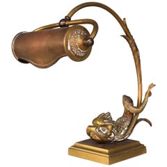 Antique Desk Lamp with Bronze Dolphin, circa 1900