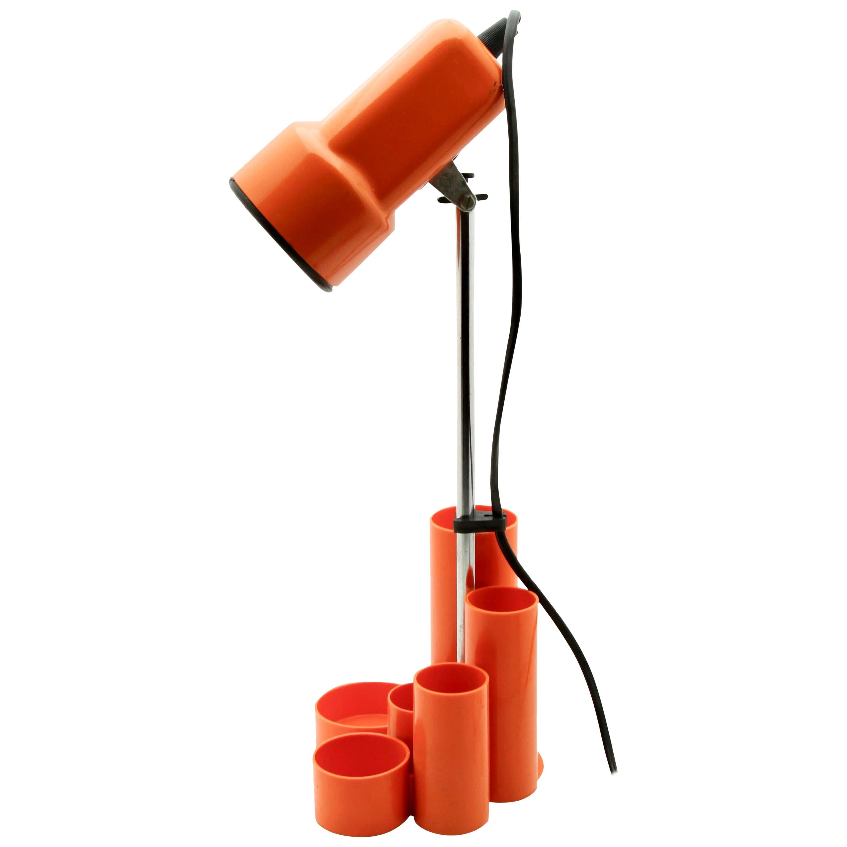Desk Lamp with Pen-Holders in Bright Plastic, Chrome and Enameled Parts '1960s'