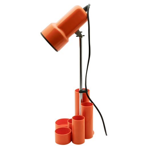 Desk Lamp With Pen Holders In Bright Plastic Chrome And Enamelled Desk Lamp With Pen Holders In Bright