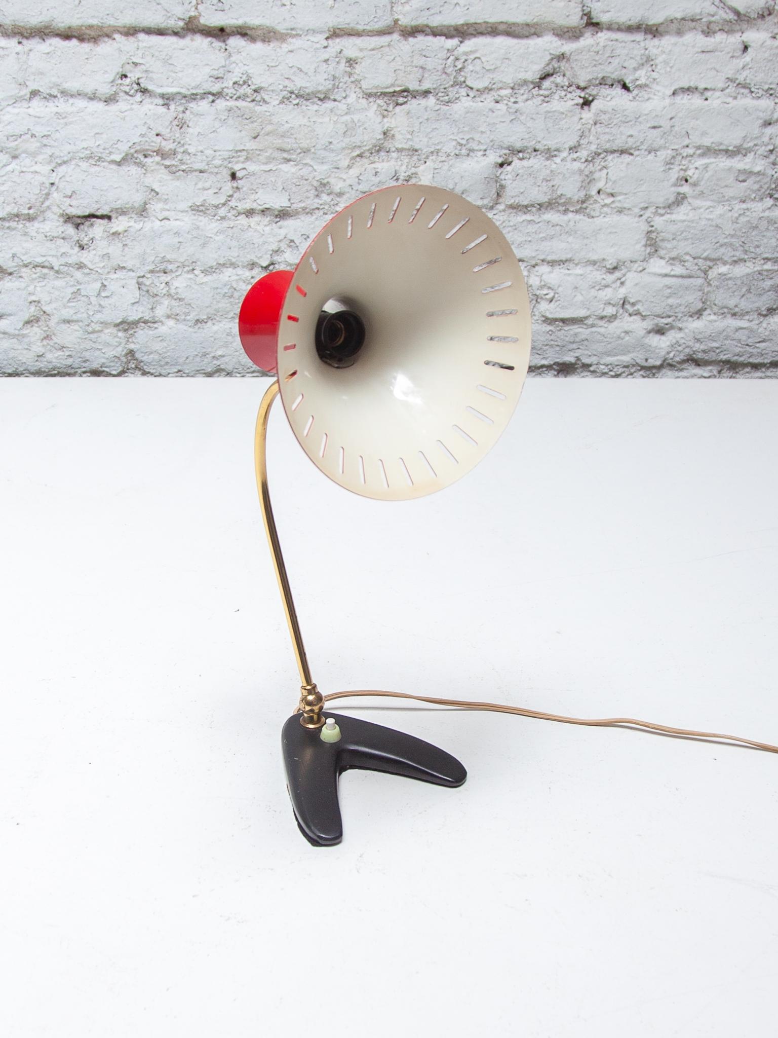 Lampada da scrivania con paralume rosso Mid Century Modern di Stilux Milano, anni '50 in vendita 4