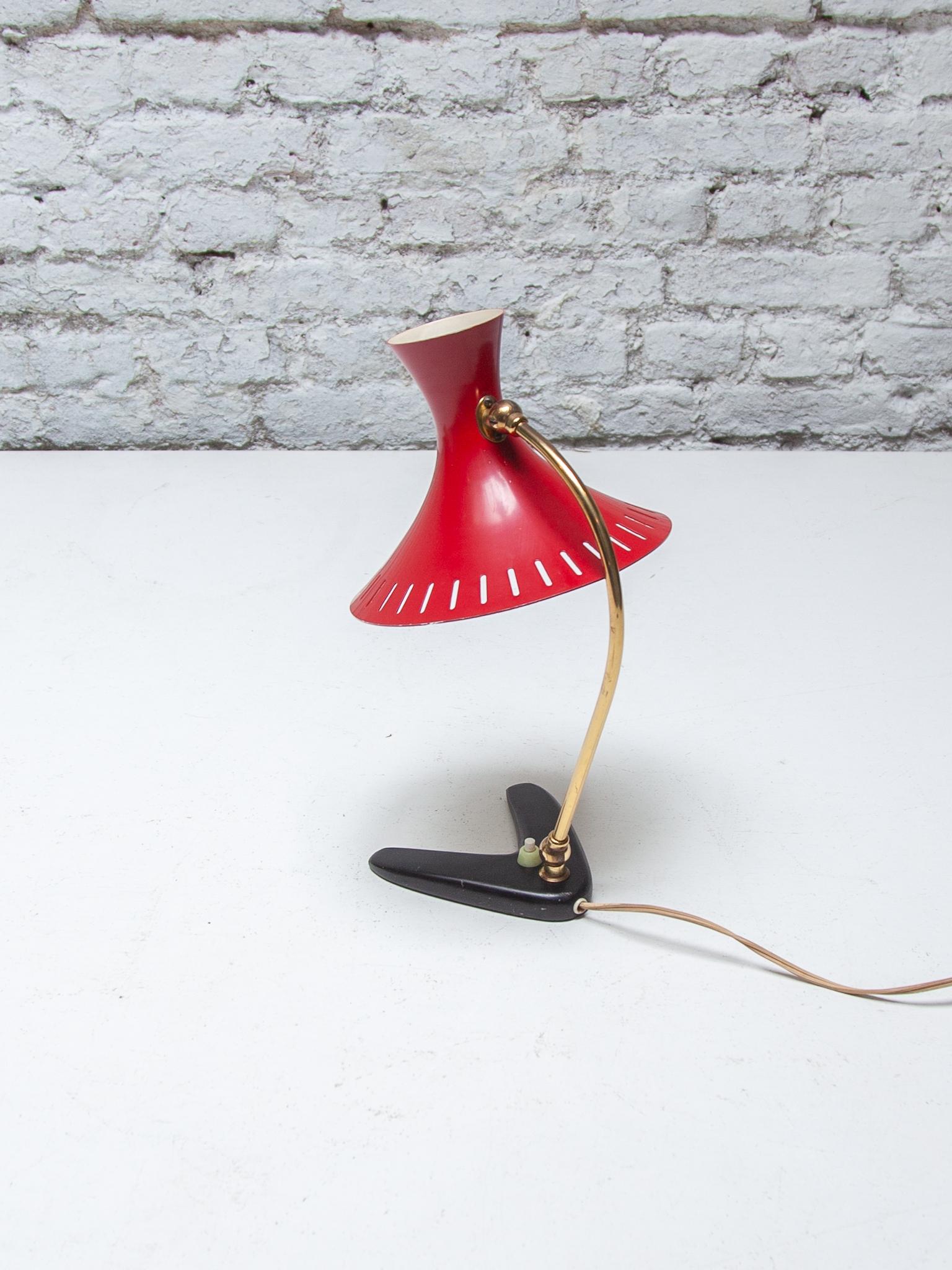 Lampada da scrivania con paralume rosso Mid Century Modern di Stilux Milano, anni '50 in vendita 8