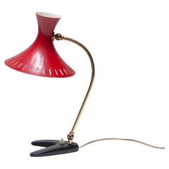 Desk Lamp with Red Shade Mid Century Modern by Stilux Milano, 1950s