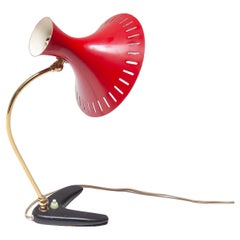 Lampada da scrivania con paralume rosso Mid Century Modern di Stilux Milano, anni '50