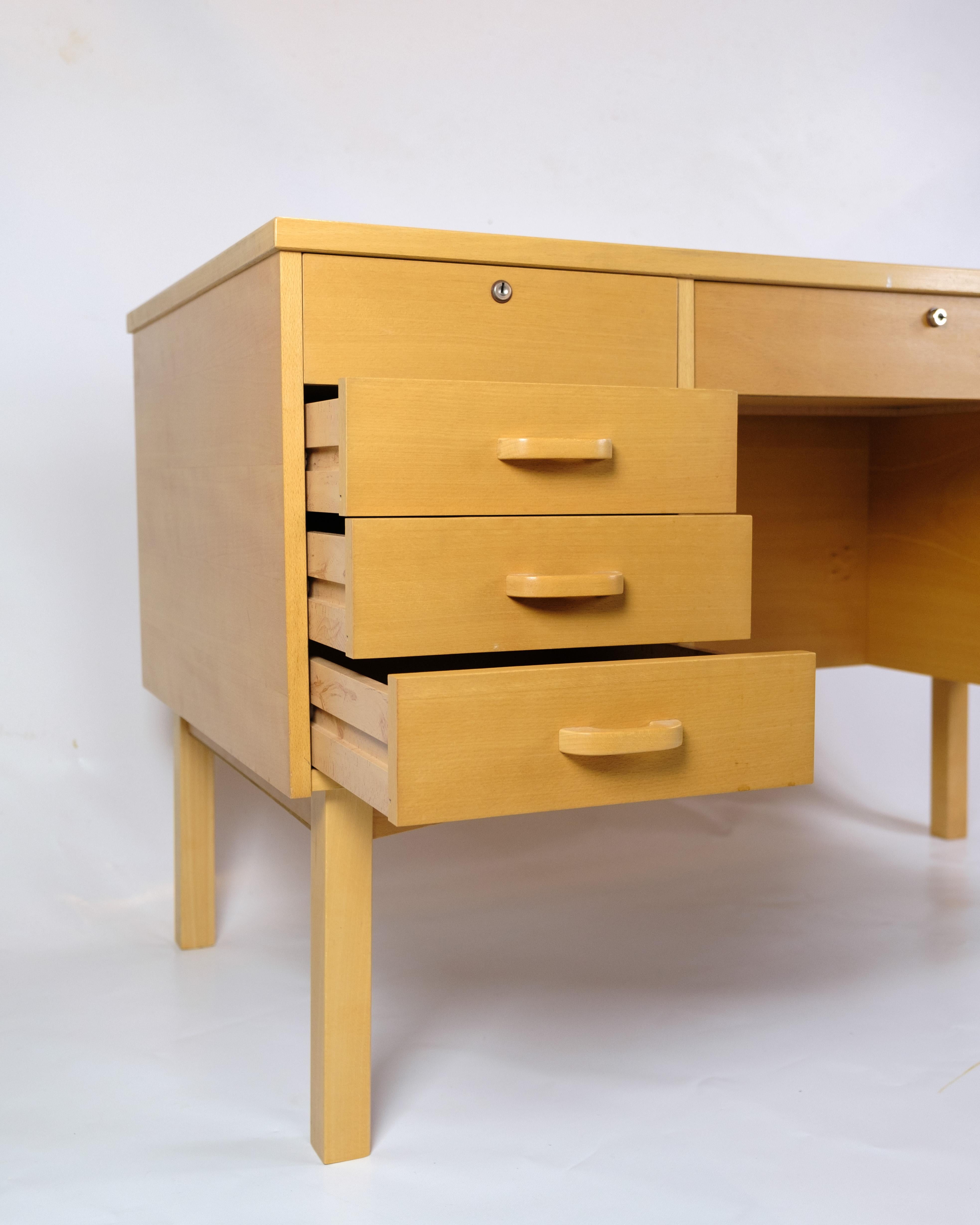 Mid-Century Modern Desk Made In Beechwood Danish Design From 1960s For Sale