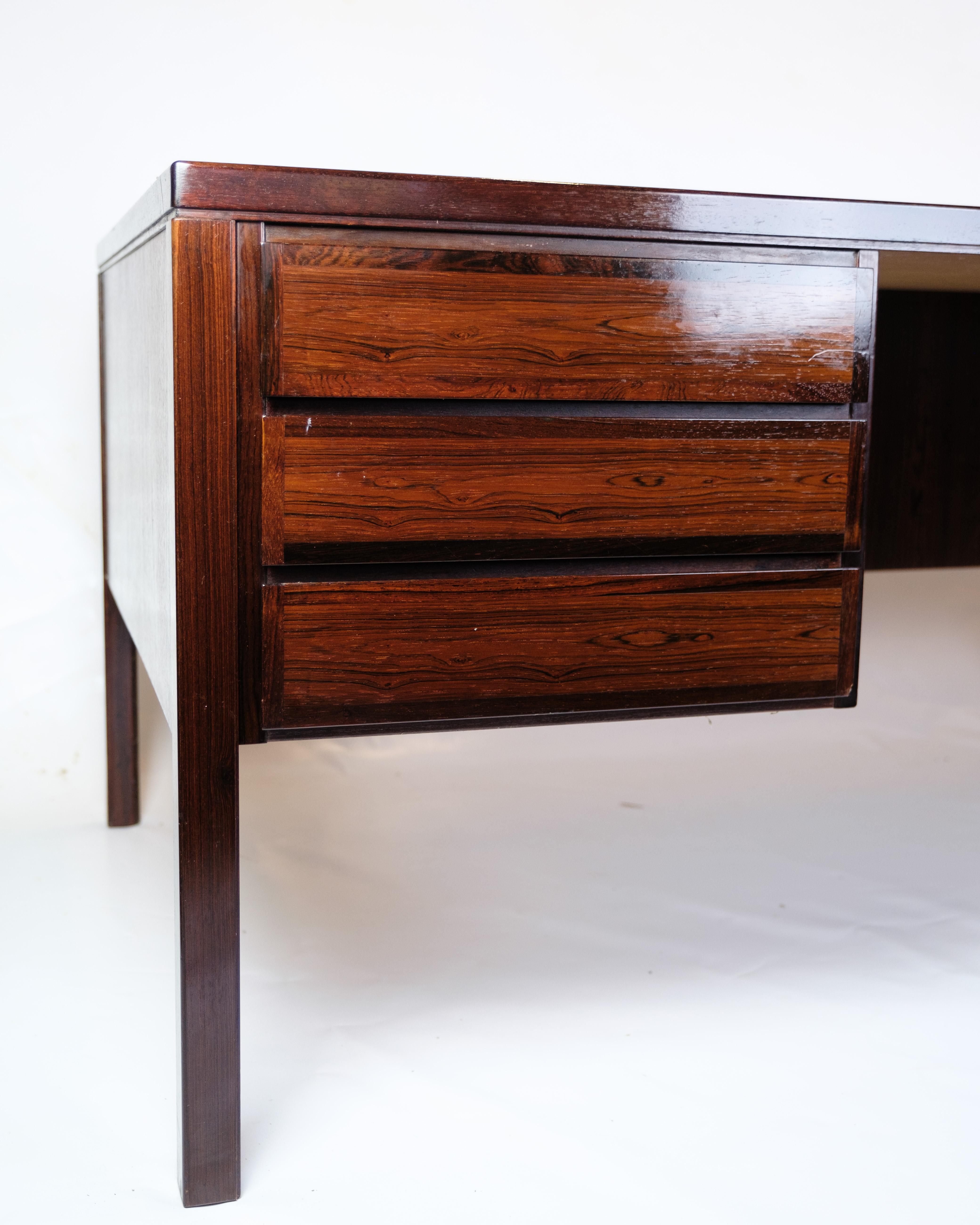 Danish Desk Made In Rosewood By Omann Jun. Furniture Factory From 1960s For Sale