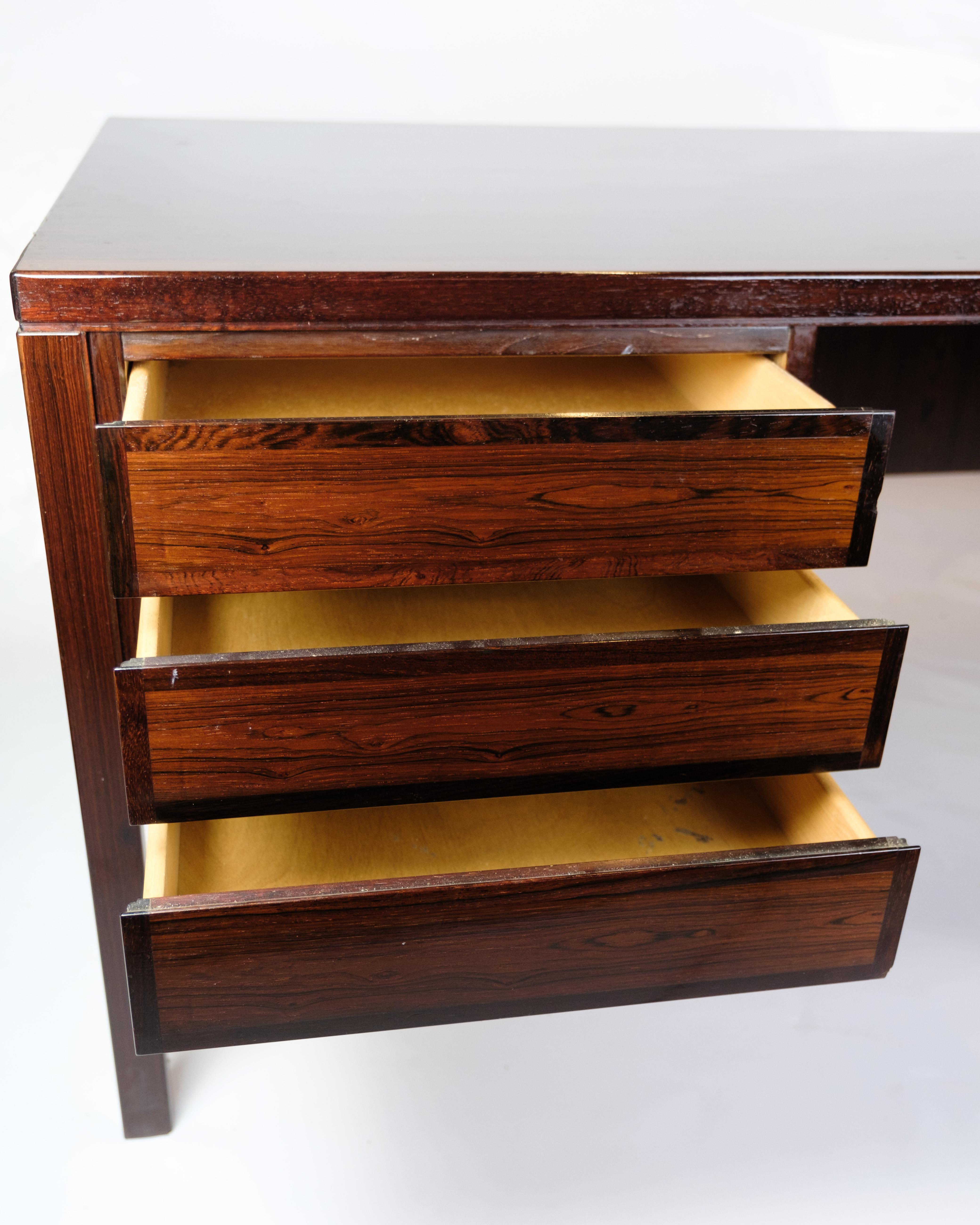Mid-20th Century Desk Made In Rosewood By Omann Jun. Furniture Factory From 1960s For Sale
