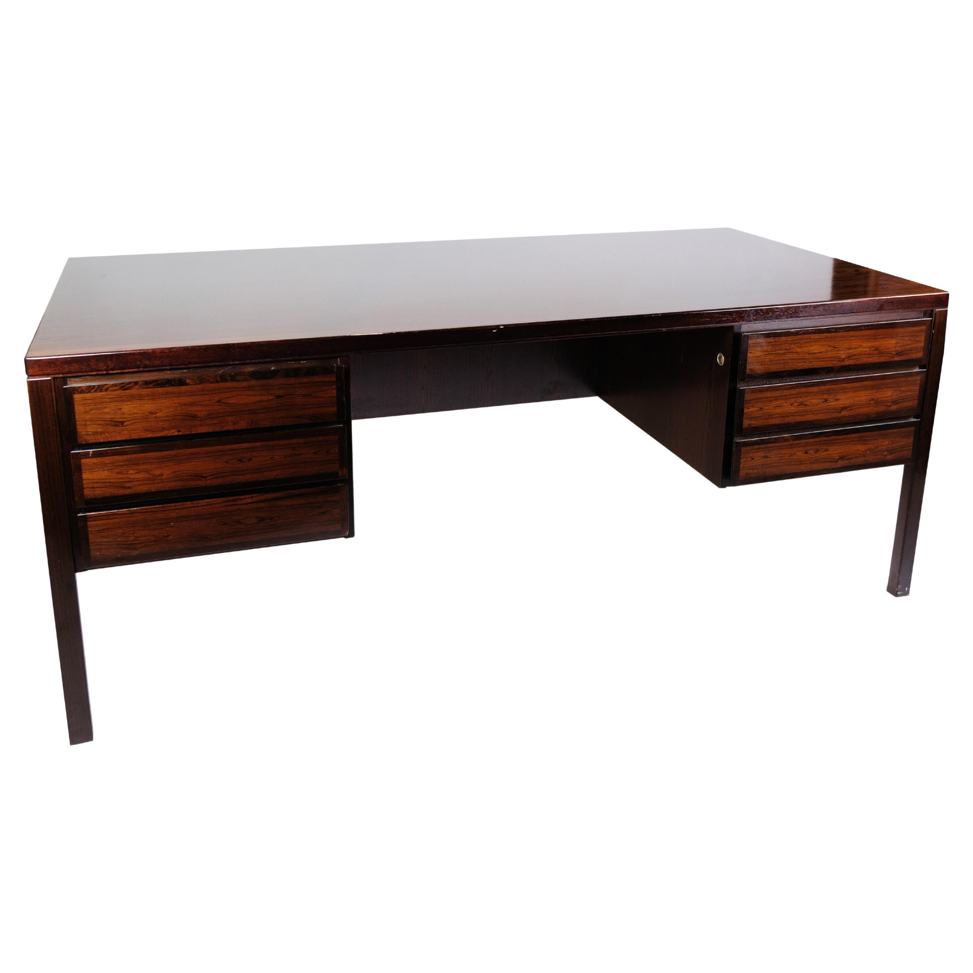 Desk Made In Rosewood By Omann Jun. Furniture Factory From 1960s For Sale