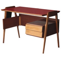 Mid-Century Modern Rectangular Birch and Rosewood Red Italian Desk, 1950