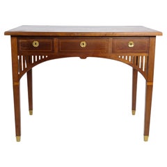 Desk, Mahogany, Carvings, Brass Keyholes, 1920