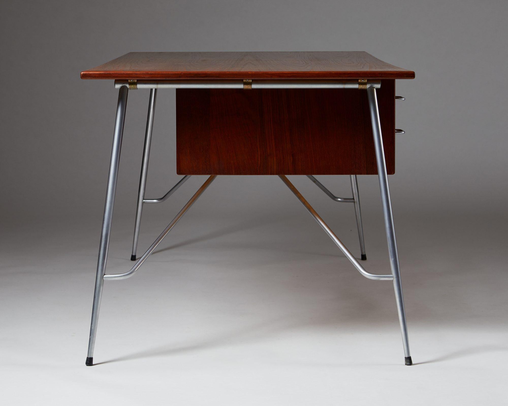 Chrome Desk Model 202 Designed by Börge Mogensen for Söborg Möbelfabrik, Denmark, 1953