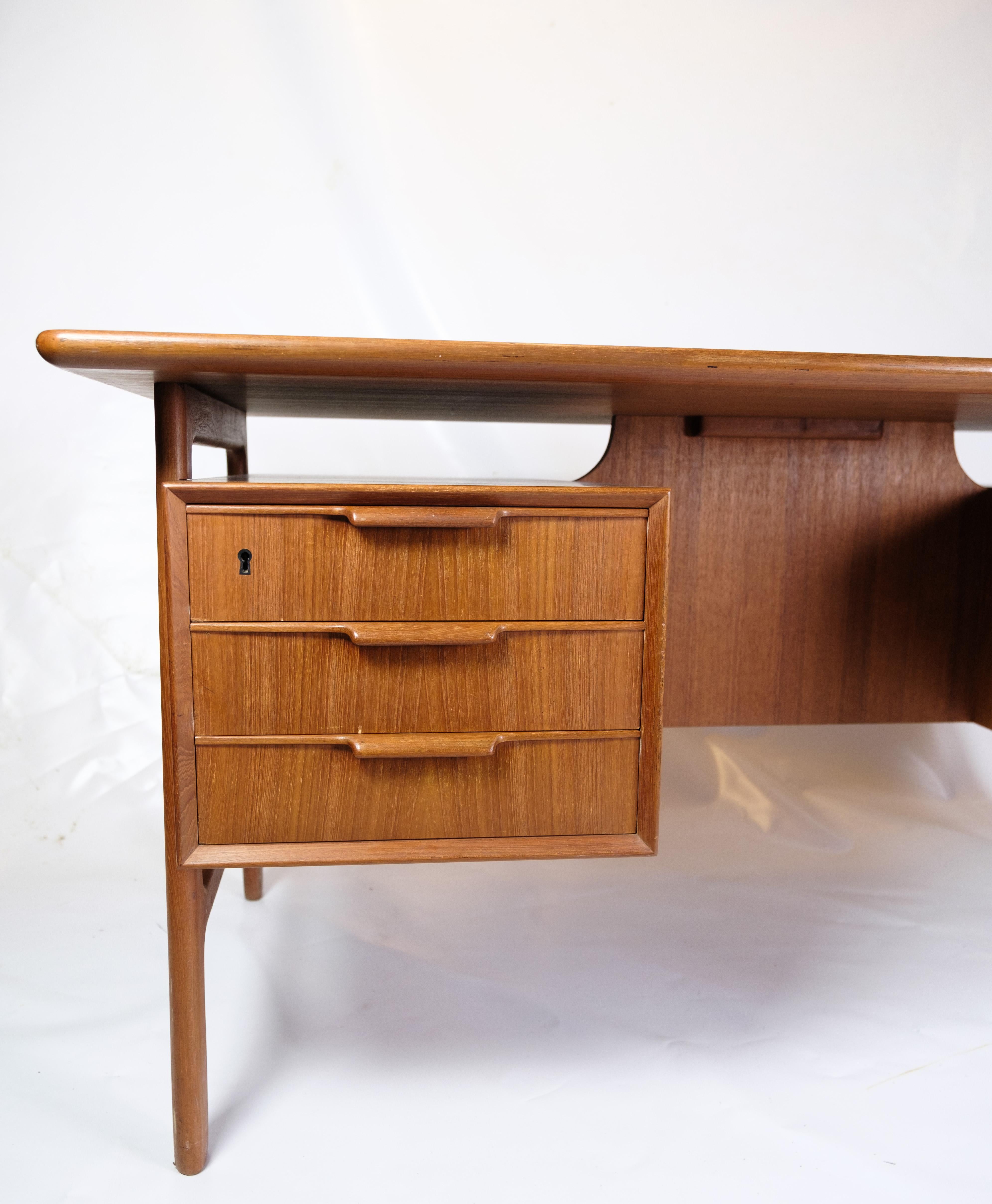 Mid-Century Modern Desk Model 75 Made In Teak By Omann Junior Møbelfabrik From 1960s For Sale