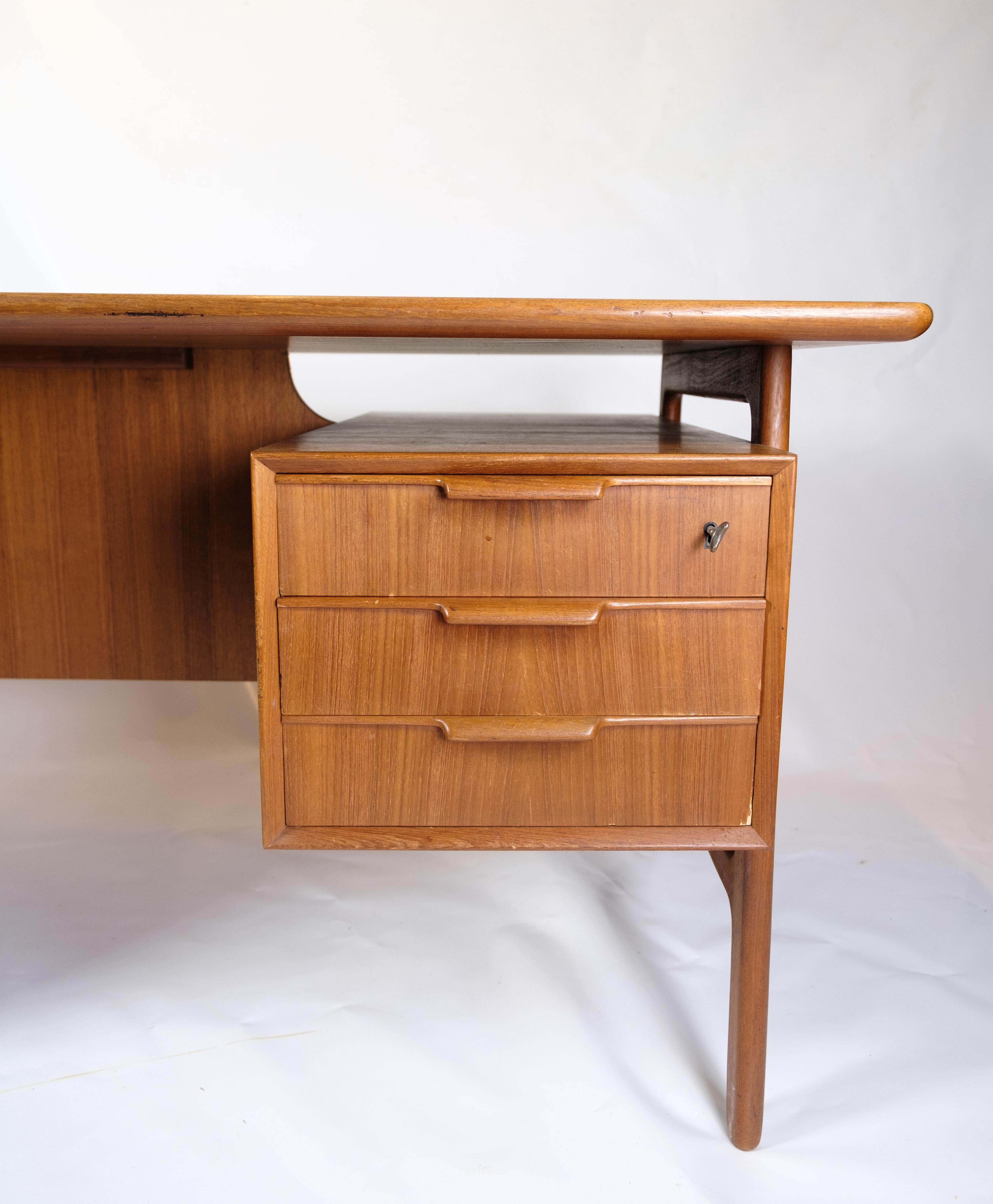 Danish Desk Model 75 Made In Teak By Omann Junior Møbelfabrik From 1960s For Sale