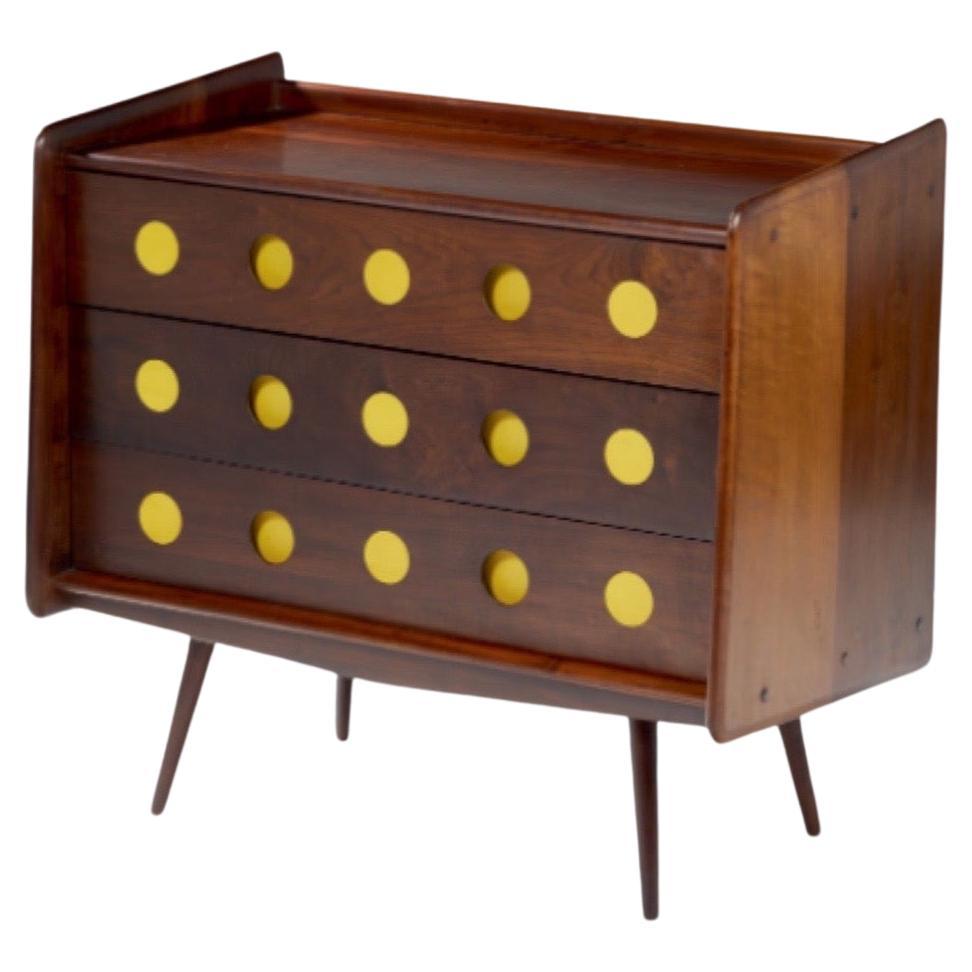 Desk, Móveis Cimo, C. 1950, in Imbuia's Wood Solid and Yellow Leather