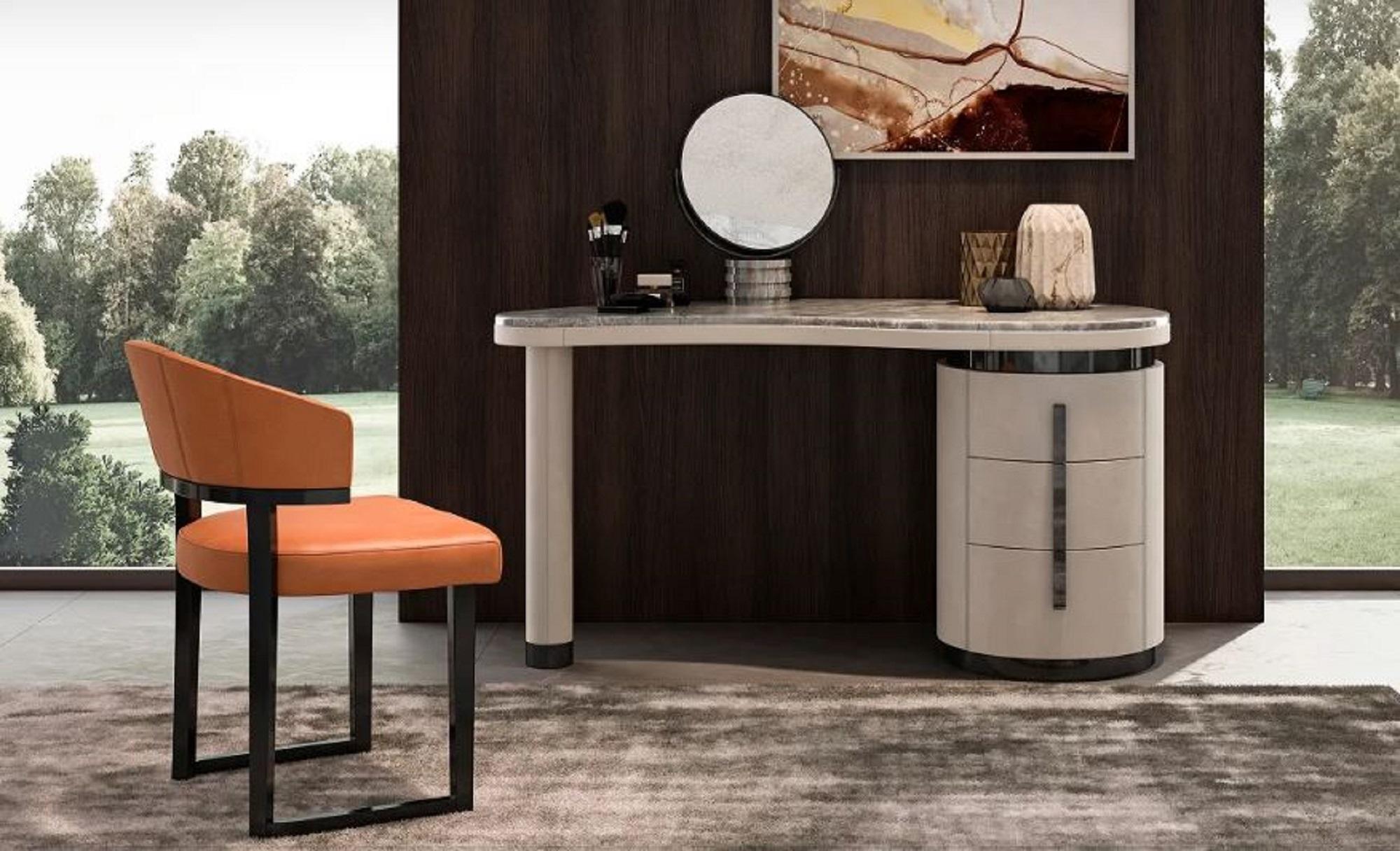 The Next Level Desk by Malerba is an elegant and functional vanity table, customizable from our collection with a marble top. It features the 