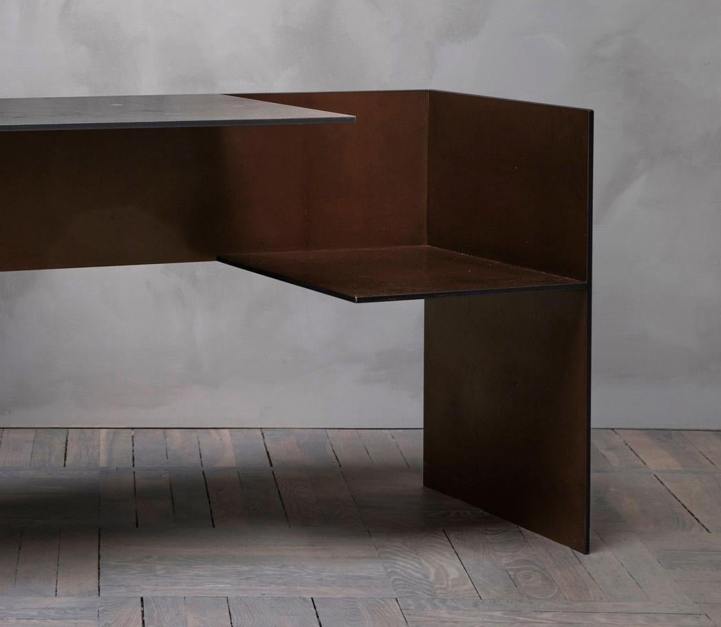 Contemporary Brutalist Oxidized Steel Desk  Model MSB 302.1 by M. For Sale 3