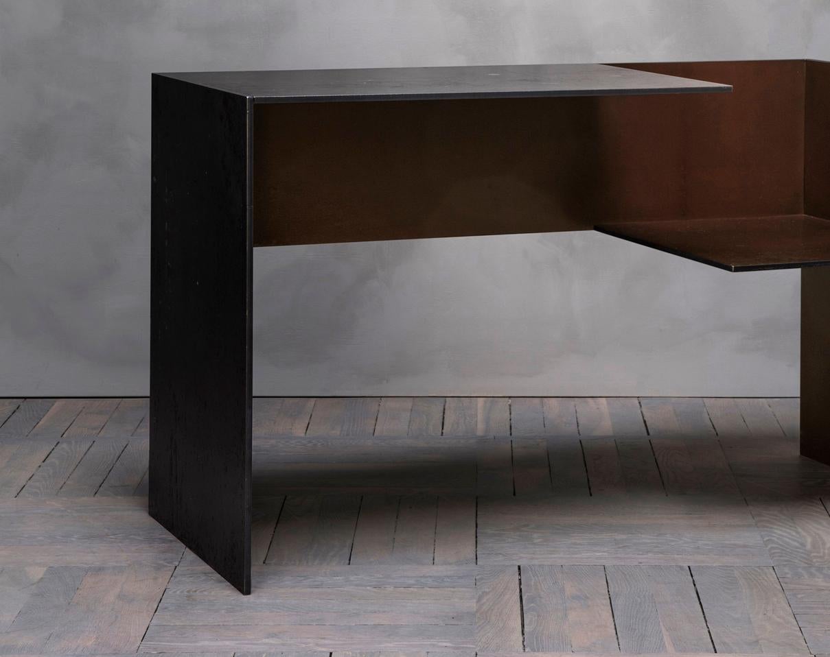 Contemporary Brutalist Oxidized Steel Desk  Model MSB 302.1 by M. For Sale 4