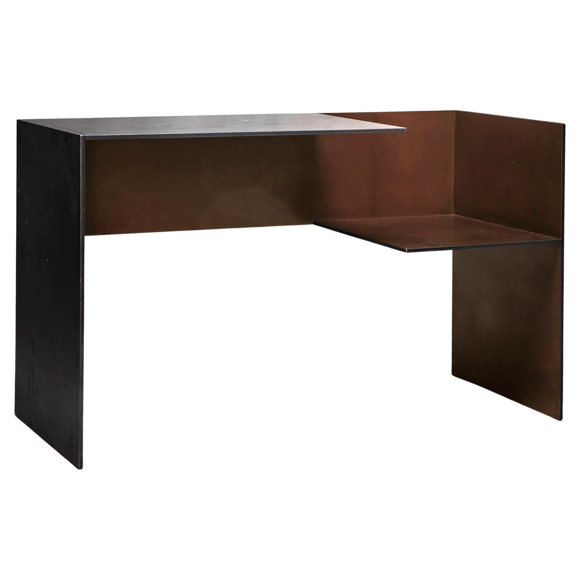 Contemporary Brutalist Oxidized Steel Desk  Model MSB 302.1 by M. For Sale