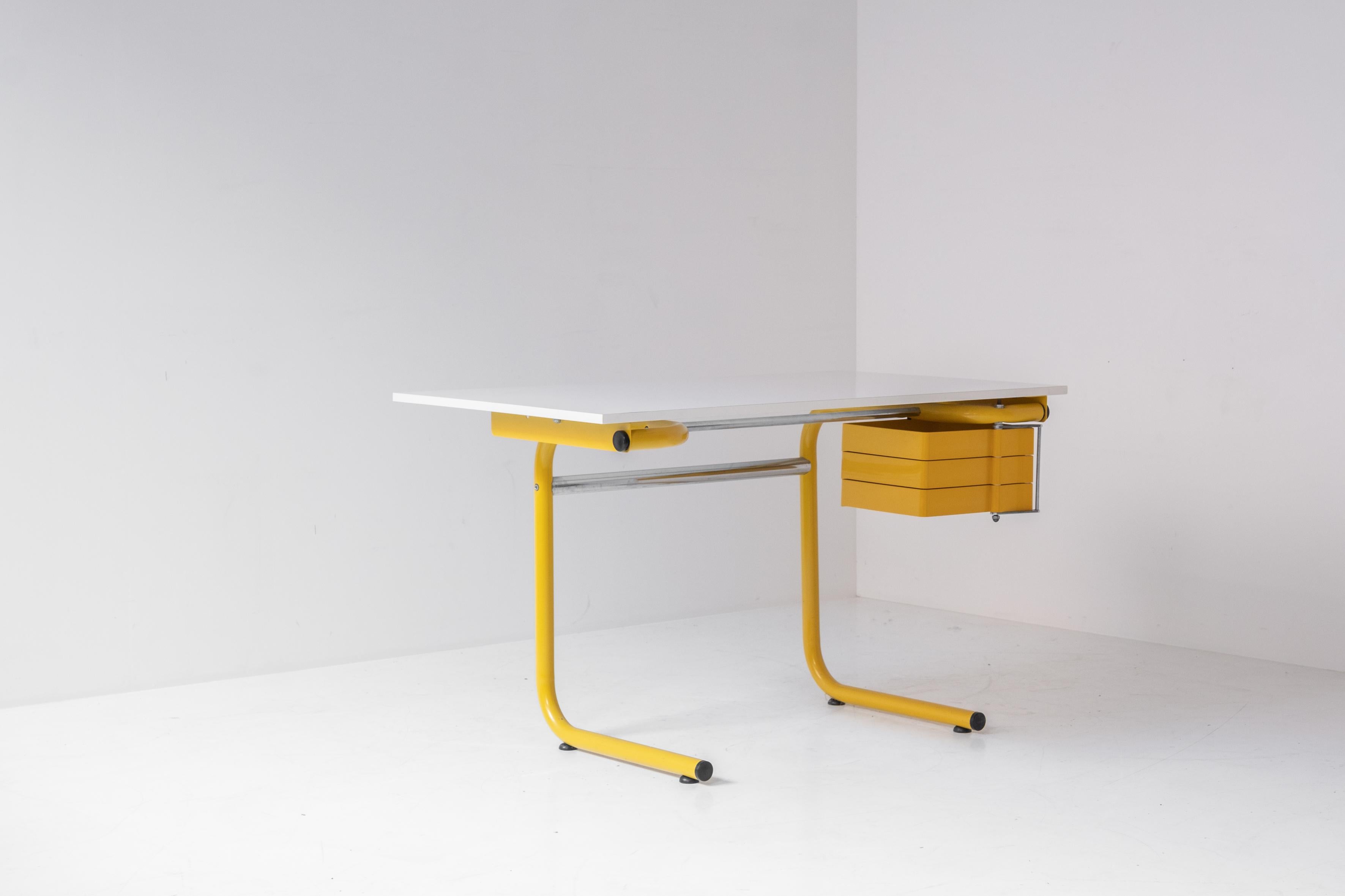 Desk or drafting table by Joe Colombo for Bieffeplast, Italy, 1970s. This desk is in a very good and well presented original condition. This table can be set up in multiple positions. Labeled. Here in combination with a desk chair by Jørgen