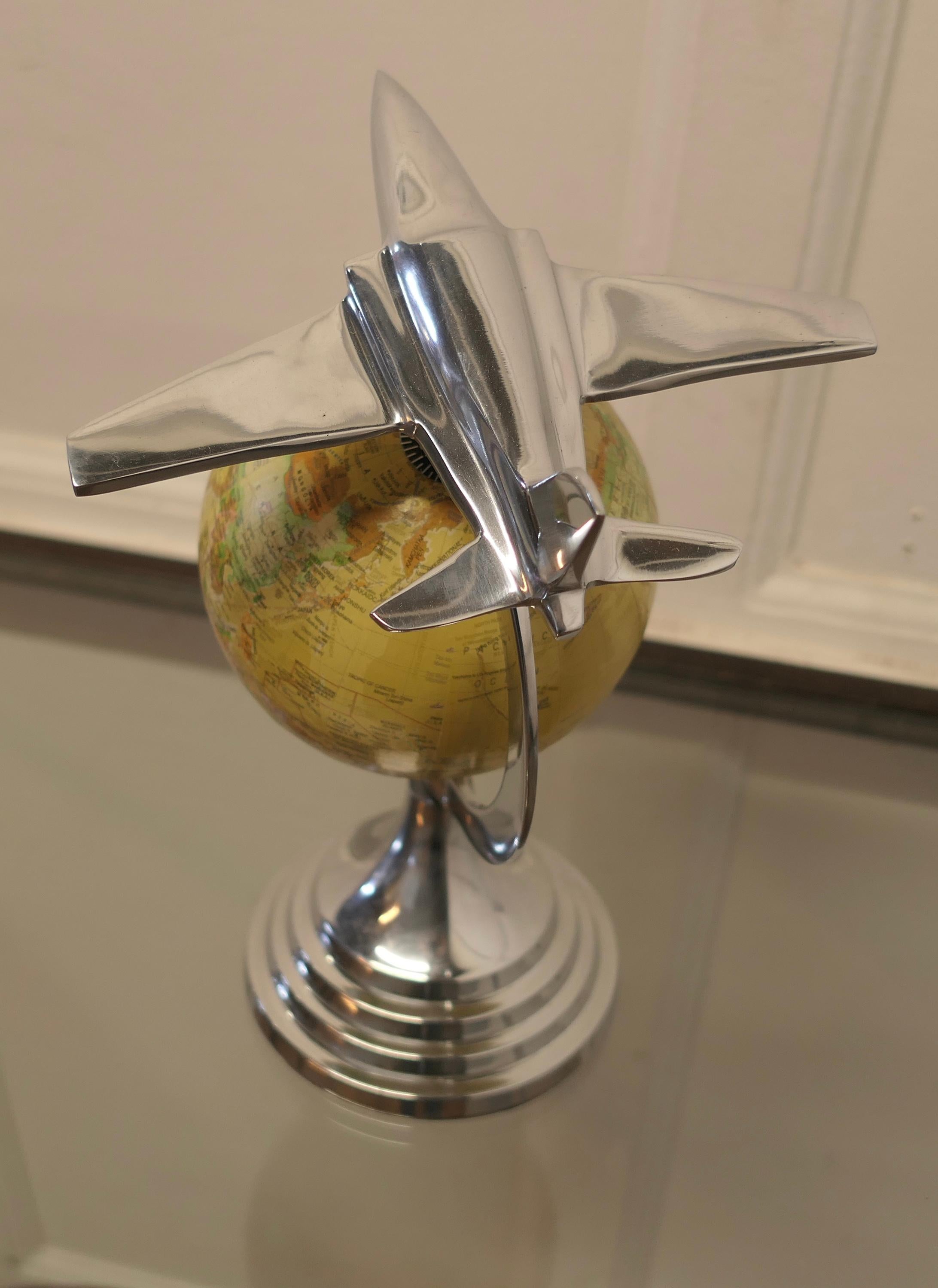  Desk Ornament World Globe with Chrome Model Aeroplane  A super piece and a grea In Good Condition For Sale In Chillerton, Isle of Wight