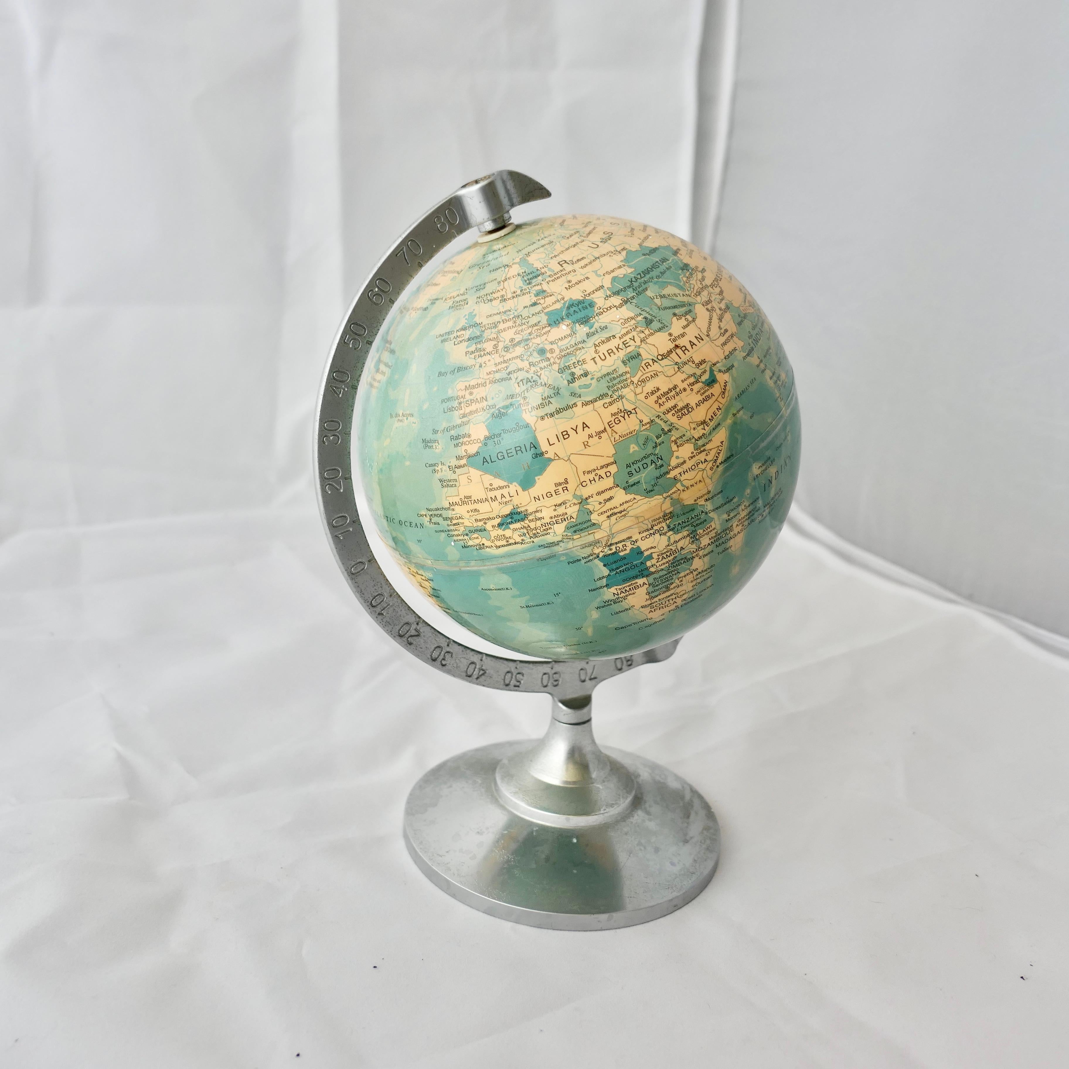 Mid-Century Modern  Desk Ornament World Globe with Chromed Stand  A super piece and useful   For Sale