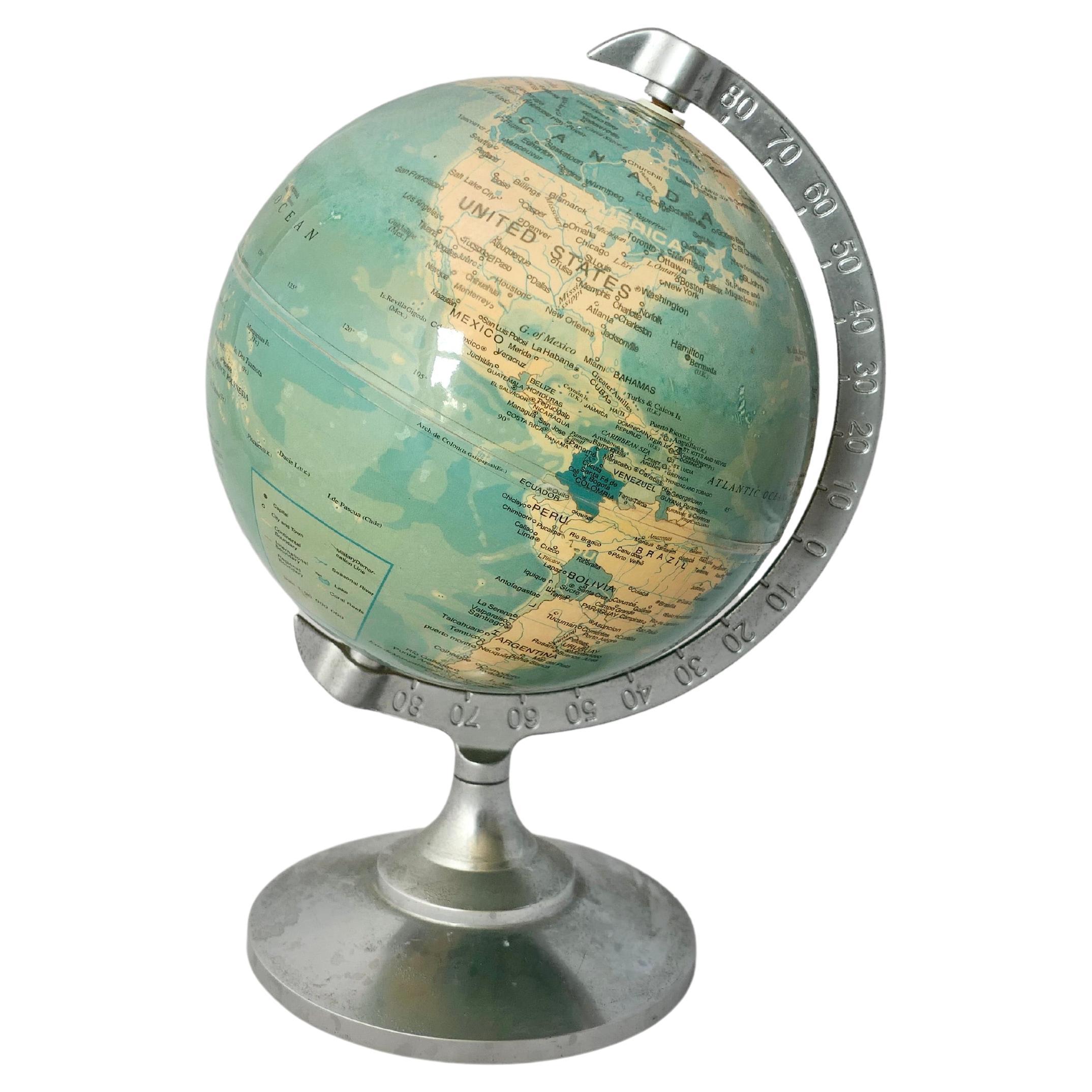  Desk Ornament World Globe with Chromed Stand  A super piece and useful   For Sale