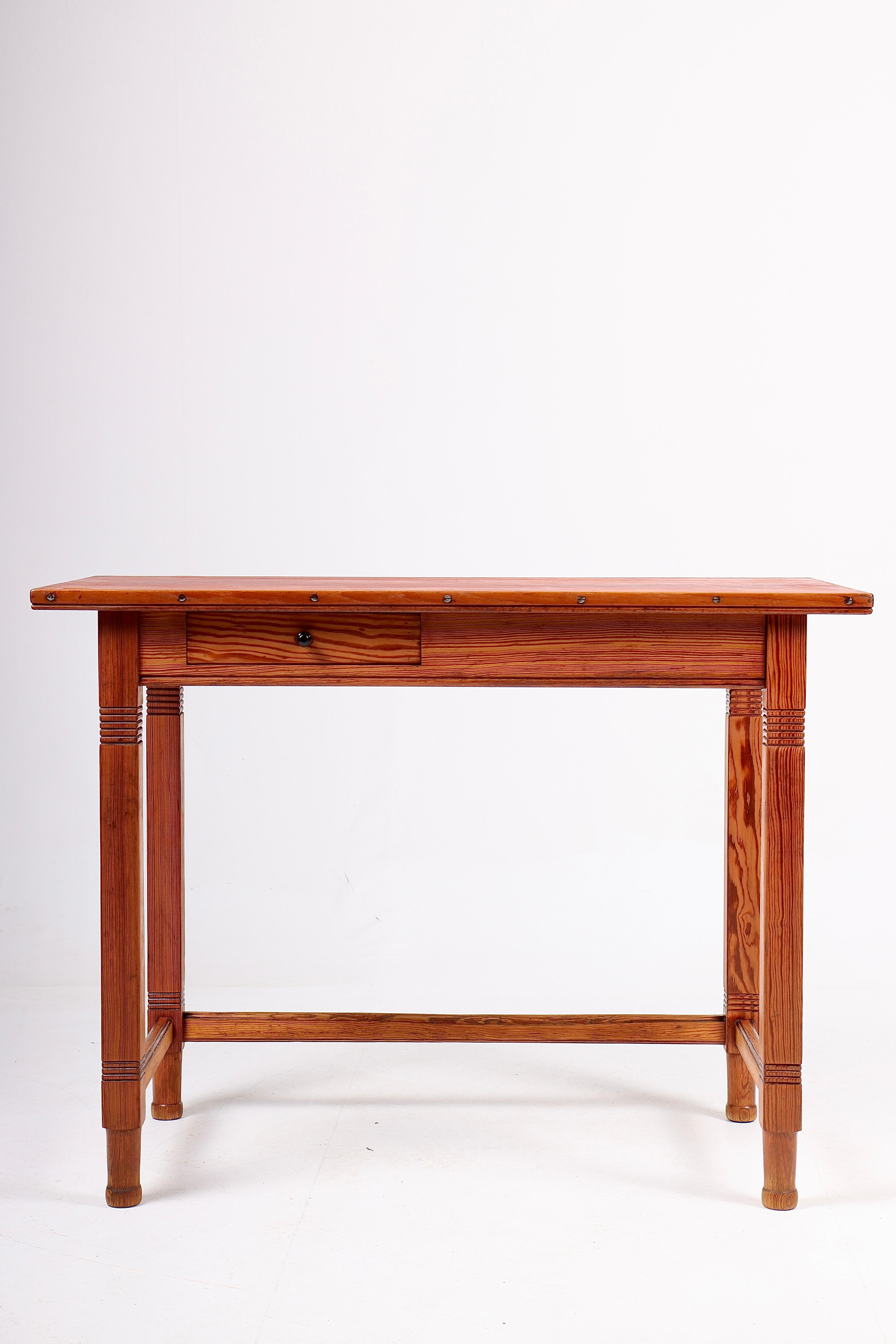 Early 20th Century Desk Pine and Patinated Leather Designed by Martin Nyrop for Rud Rasmussen