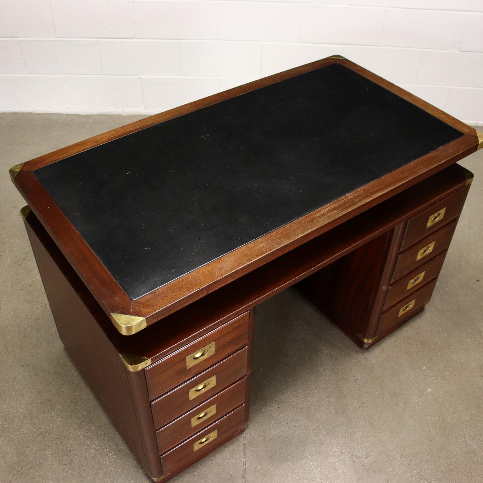 Mid-Century Modern Desk Rosewood Leather, Italy, 1960s
