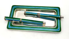 Juego de escritorio rayas esmaltadas Pluma estilográfica, Bolígrafo y Bandeja.Salimbeni