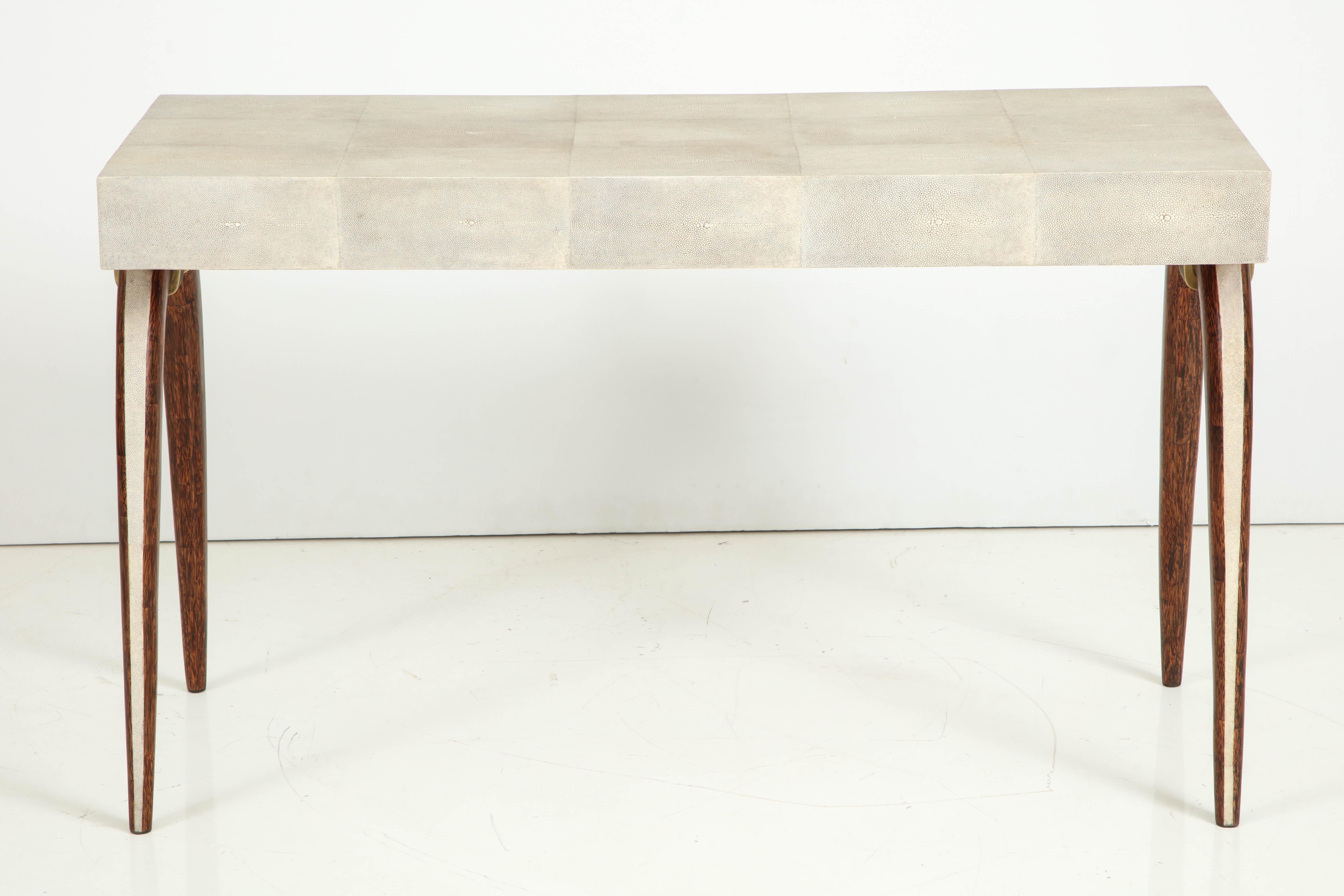 Desk, Shagreen with Brass and Palm Wood Details, Contemporary, Three Drawers 4