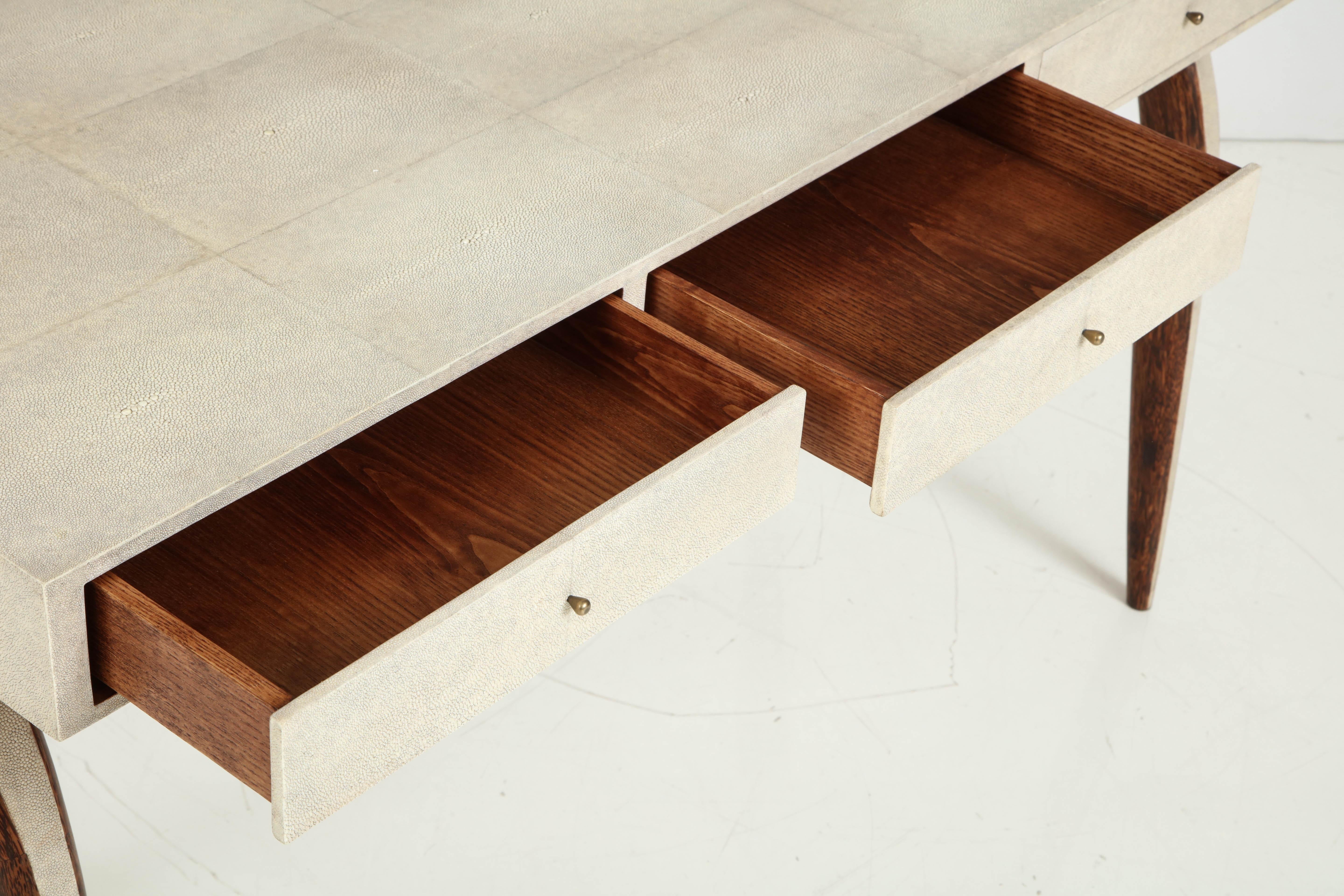 Hand-Crafted Desk, Shagreen with Brass and Palm Wood Details, Contemporary, Three Drawers