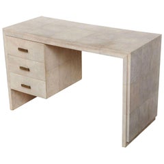 Desk, Shagreen with Brass Handles, Cream Shagreen, Contemporary, Three Drawers